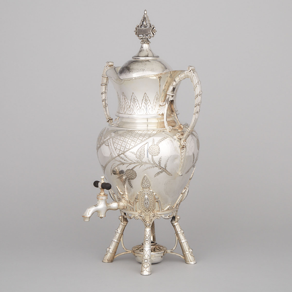 Canadian Eastlake Style Silver Plated Tea Urn, Toronto Silver Plate Co., 1880s