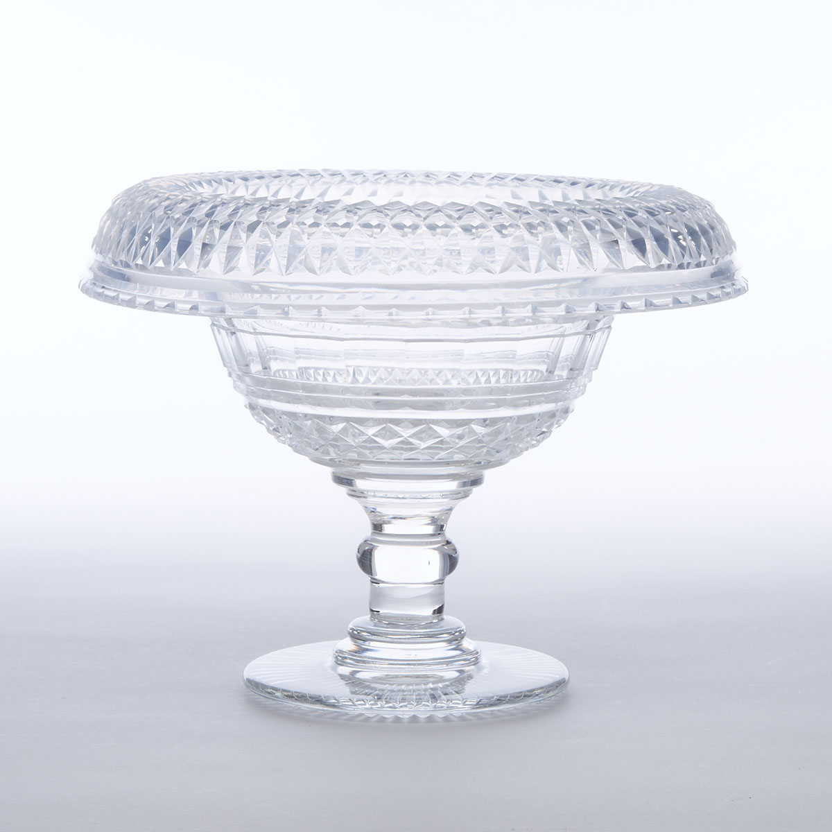 English Cut Glass Pedestal Footed Bowl, 19th century