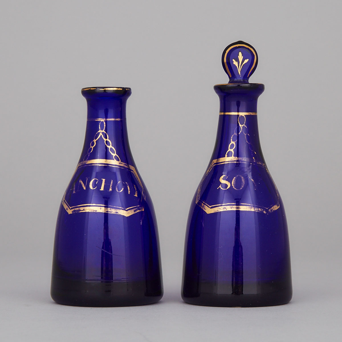 Pair of Bristol Blue Glass Sauce Bottles, c.1800