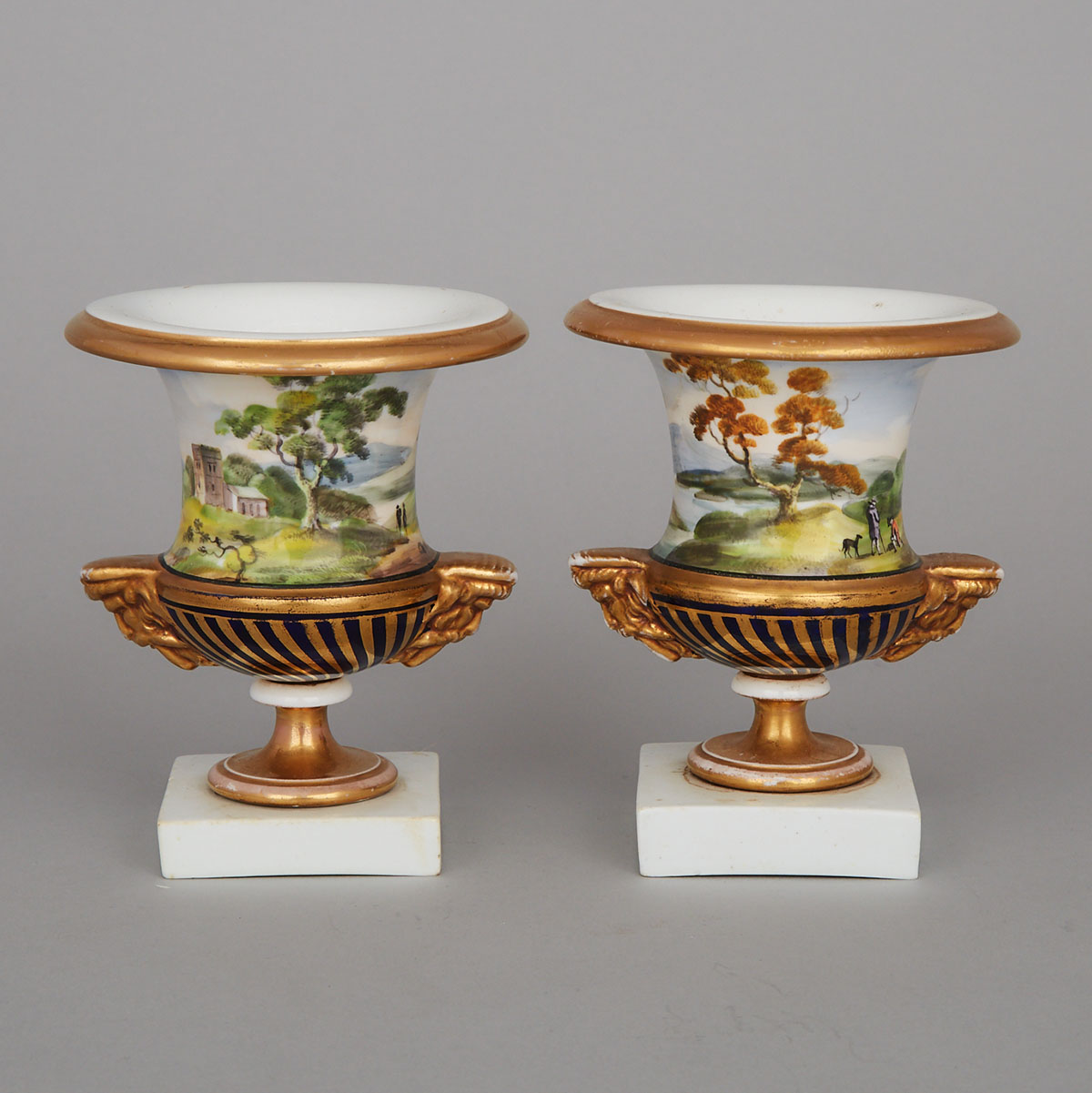 Pair of English Porcelain Small Campana Shaped Vases, c.1830