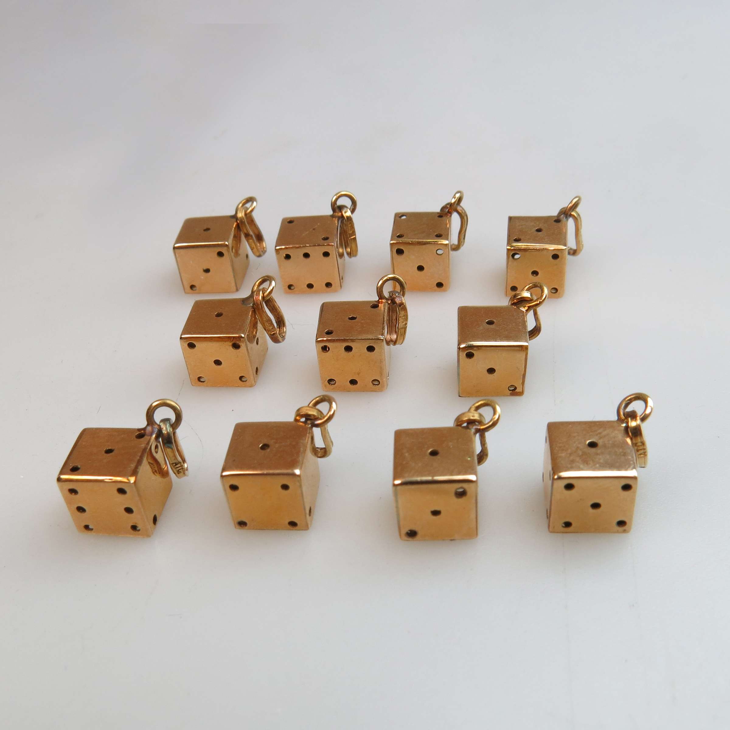 11 x 18K Yellow Gold Dice Charms