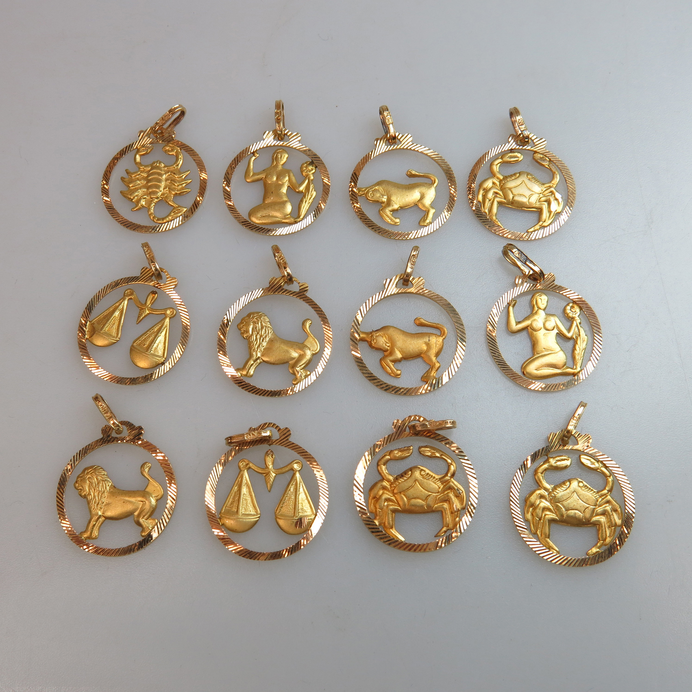 12 x 18k Yellow Gold Zodiac Charms