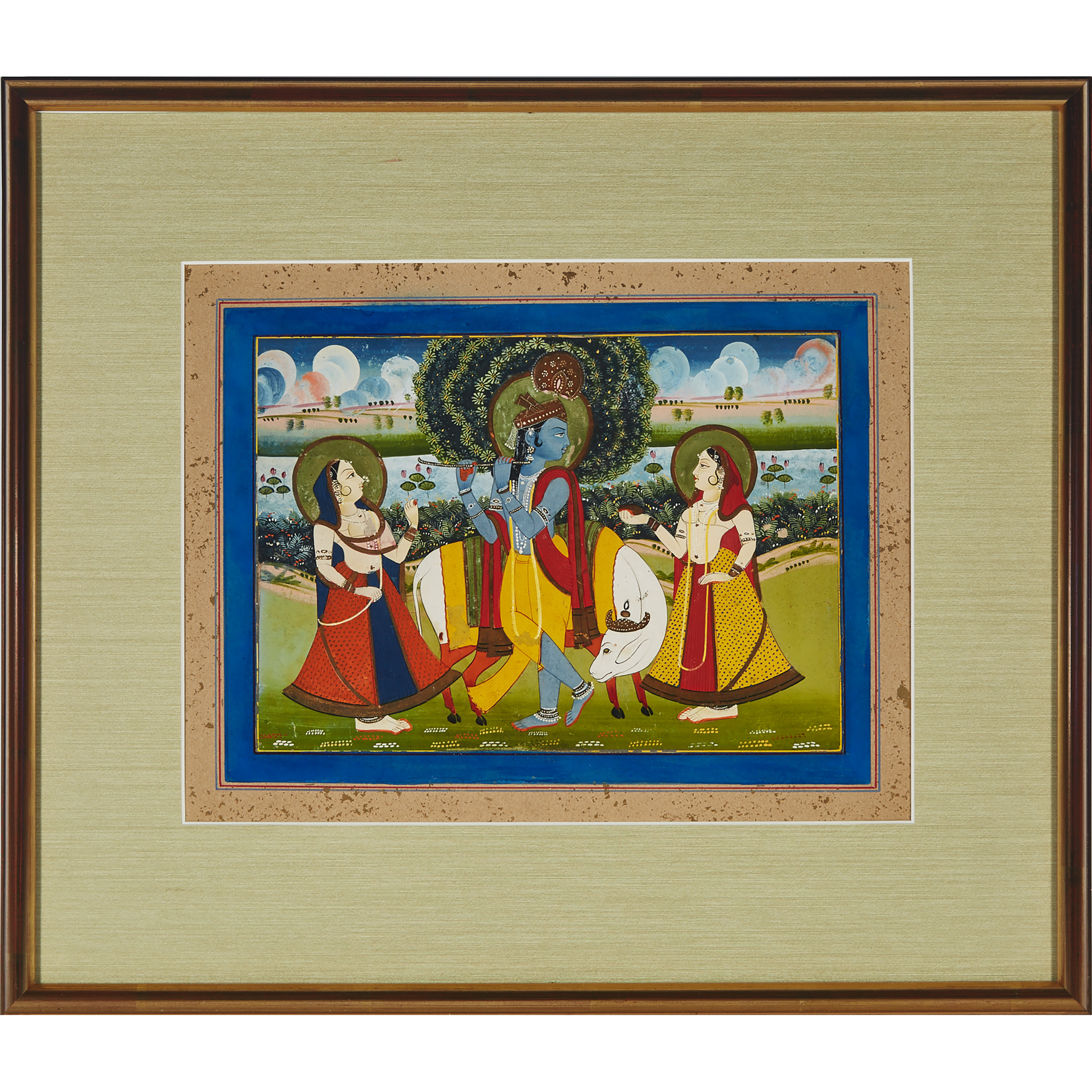 Rajasthan School, Krishna and Gopis with Sacred Cow, Circa 1800