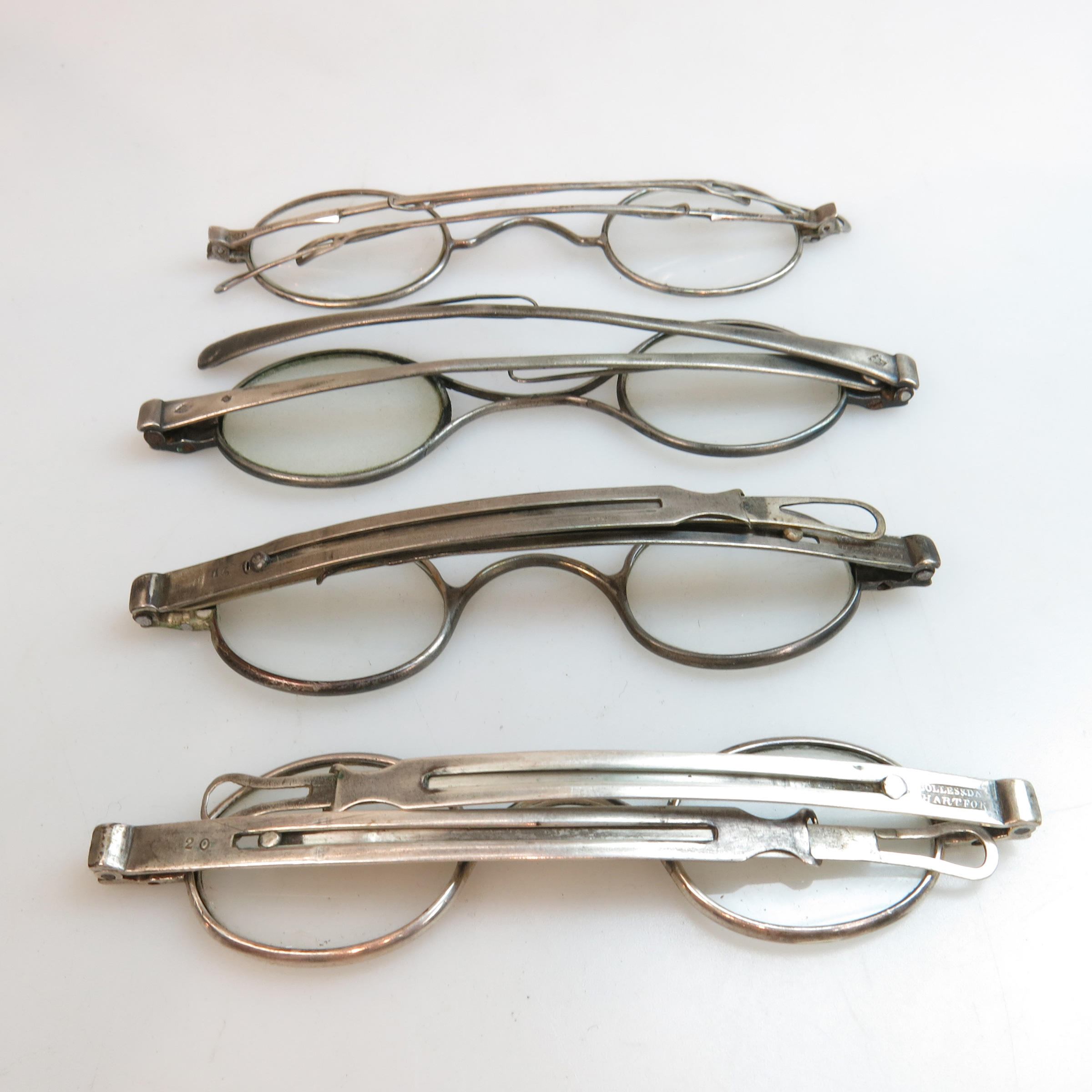4 Pairs Of 19th Century Silver Framed Spectacles