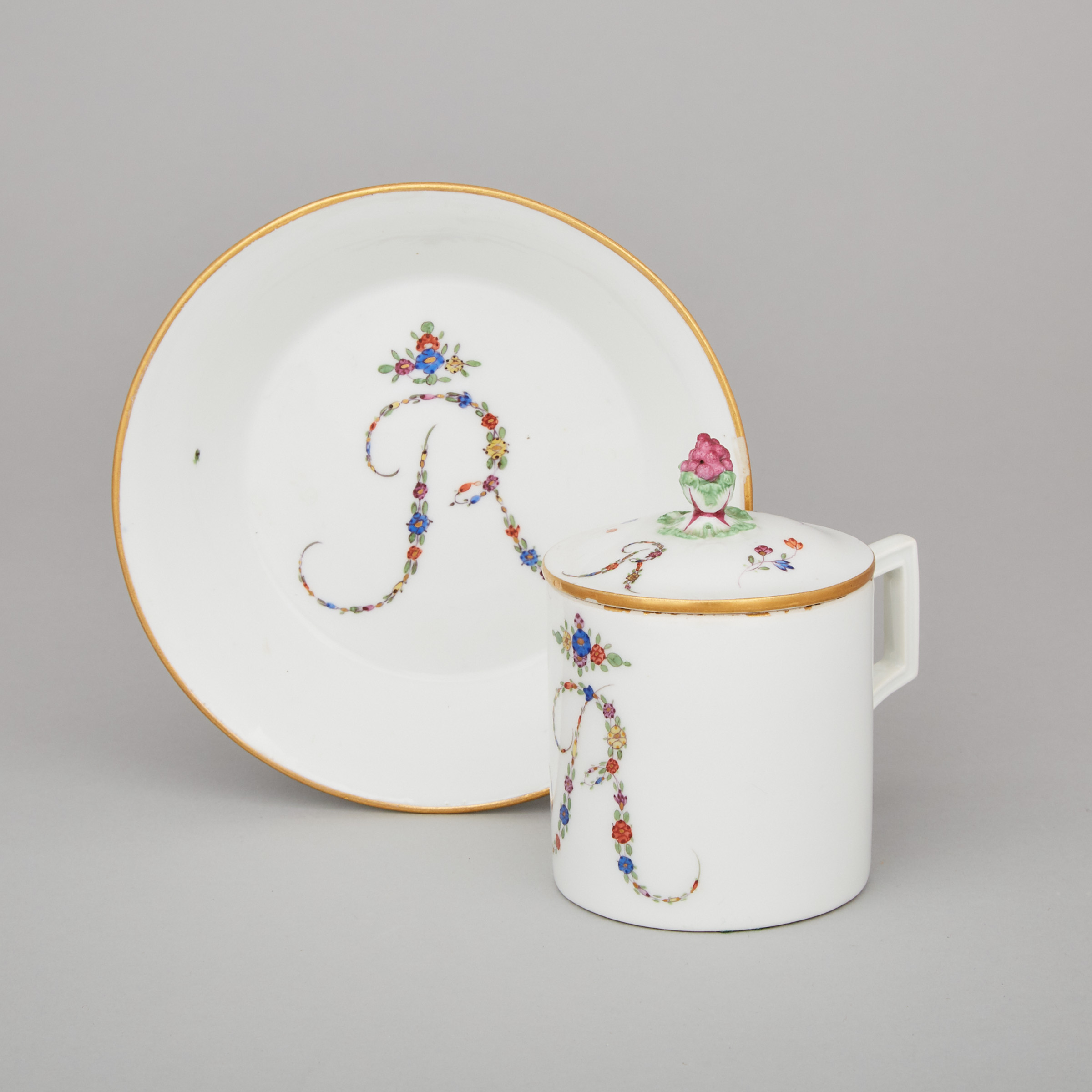 Meissen Covered Coffee Cup and Saucer, late 18th/early 19th century