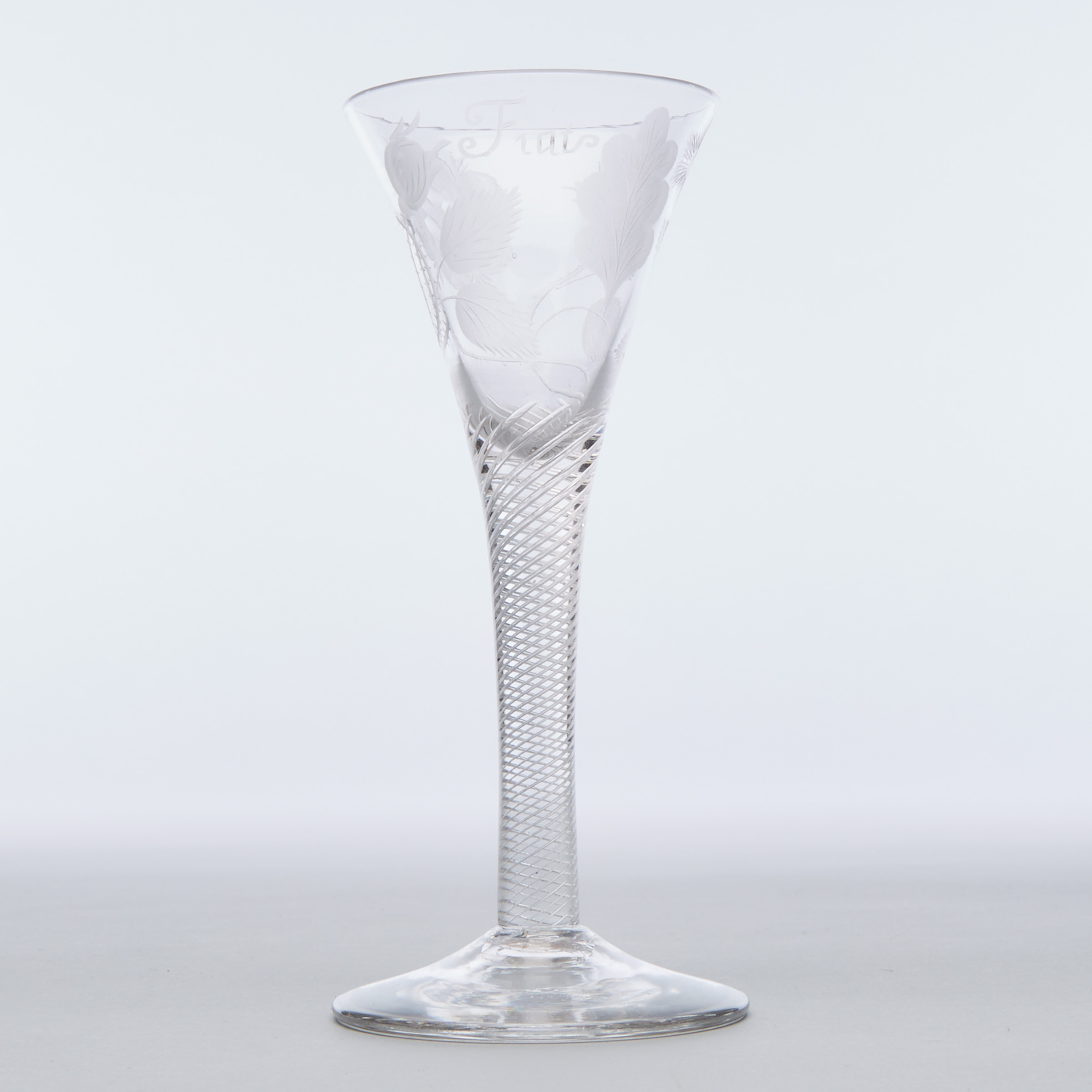 Jacobite Engraved Airtwist Stemmed Wine Glass, c.1750