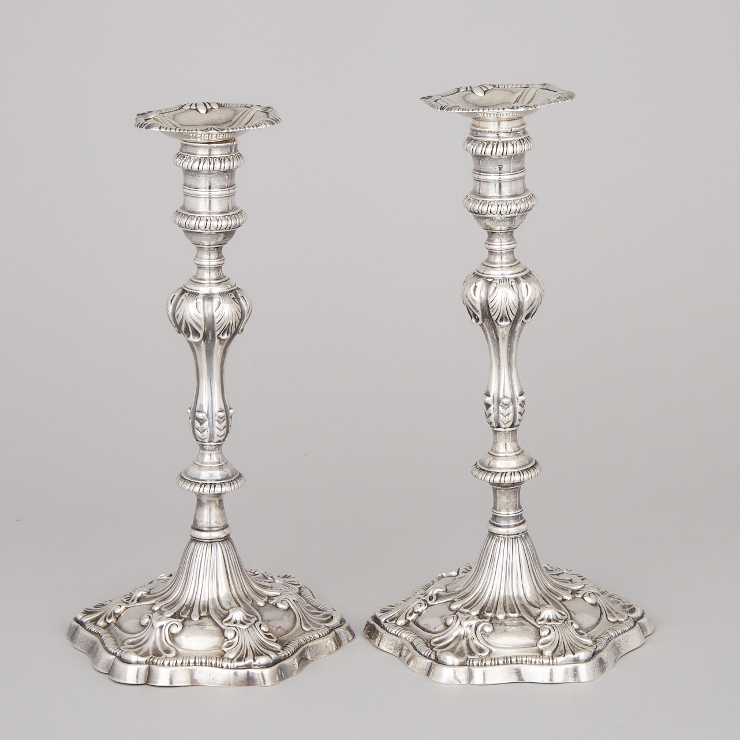 Pair of George III Silver Table Candlesticks, Ebenezer Coker, London, 1767