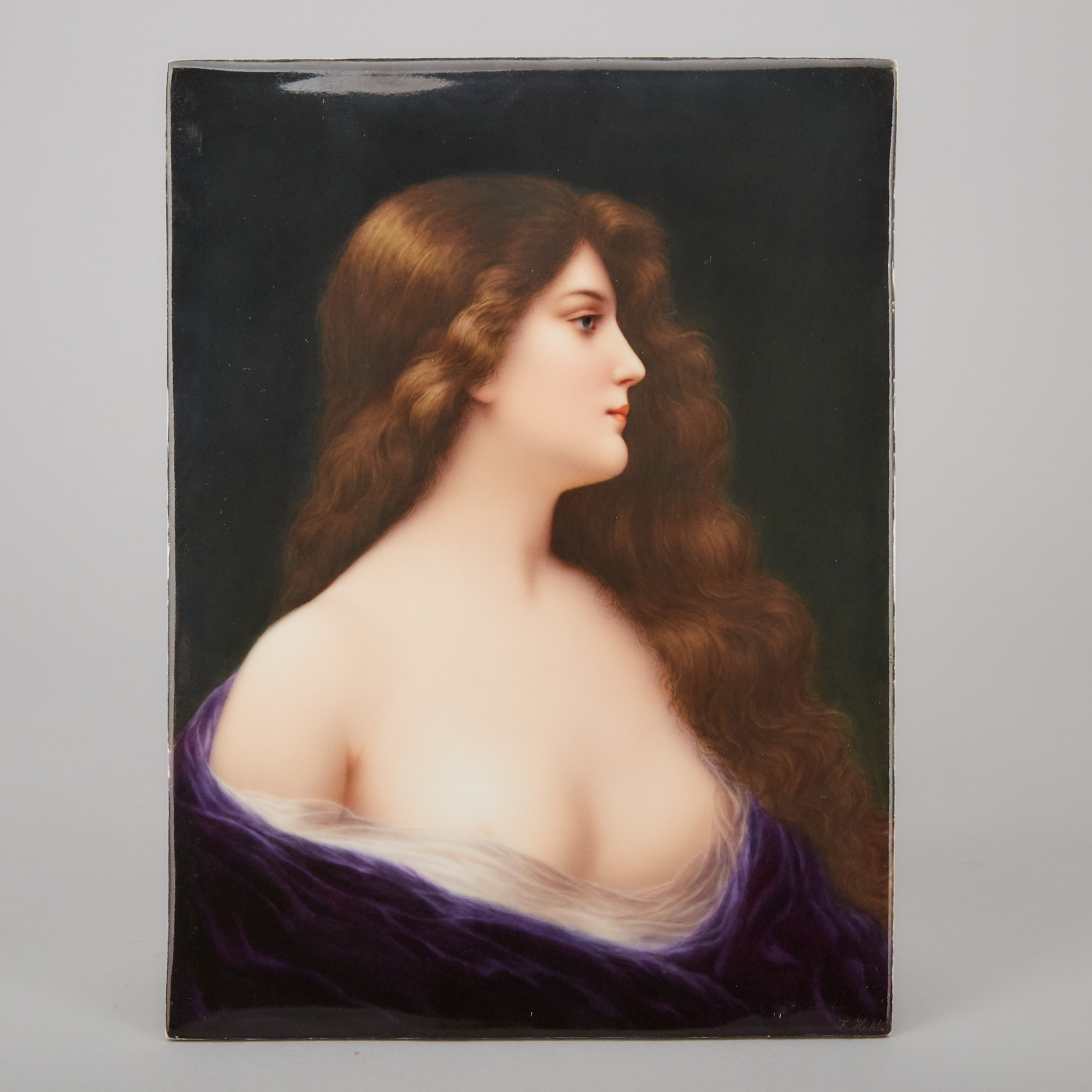 Berlin Rectangular Portrait Plaque of a Young Woman, F. Hohle, after Angelo Asti, c.1900