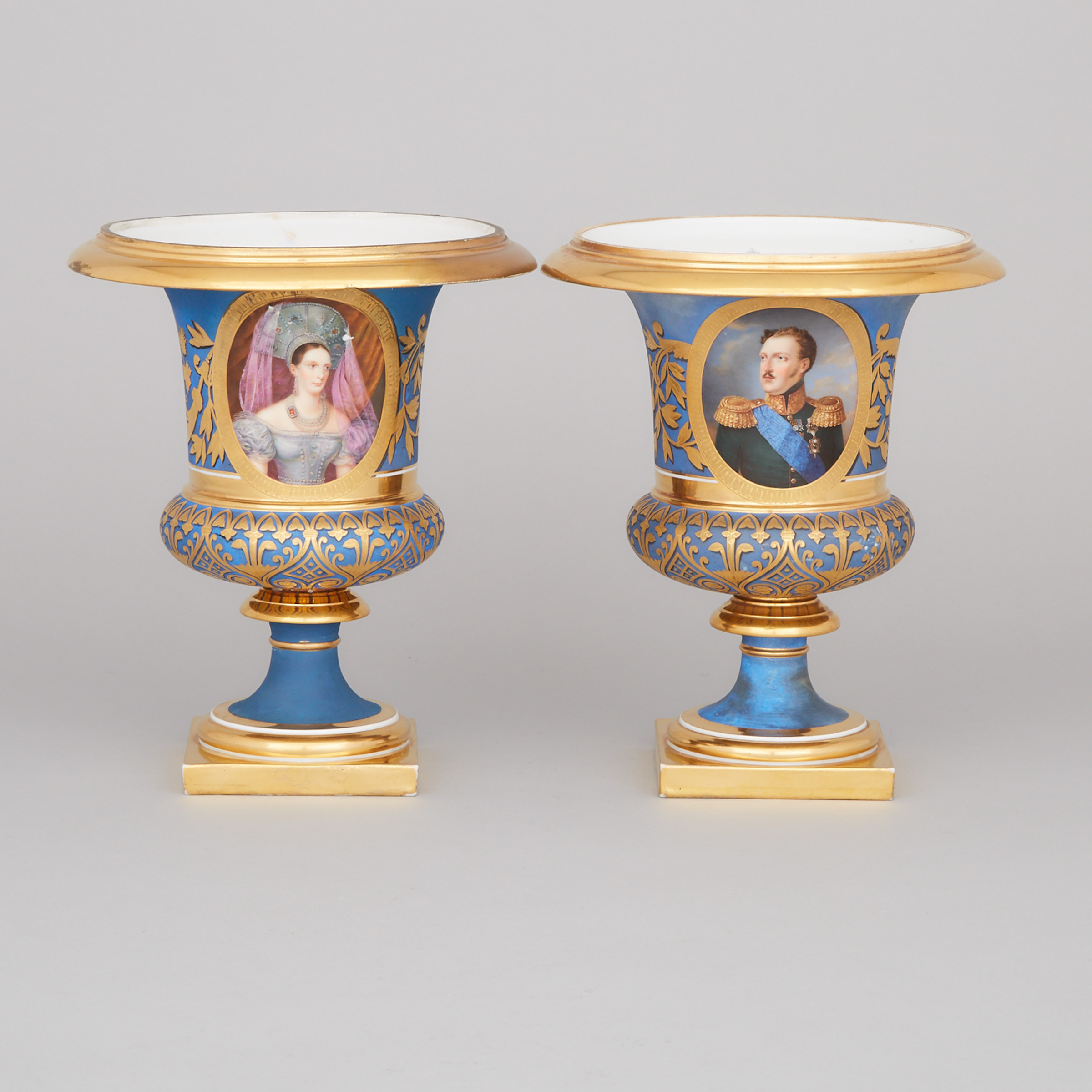 Pair of Russian Imperial Porcelain Portrait Vases, period of Nicholas I, c.1830