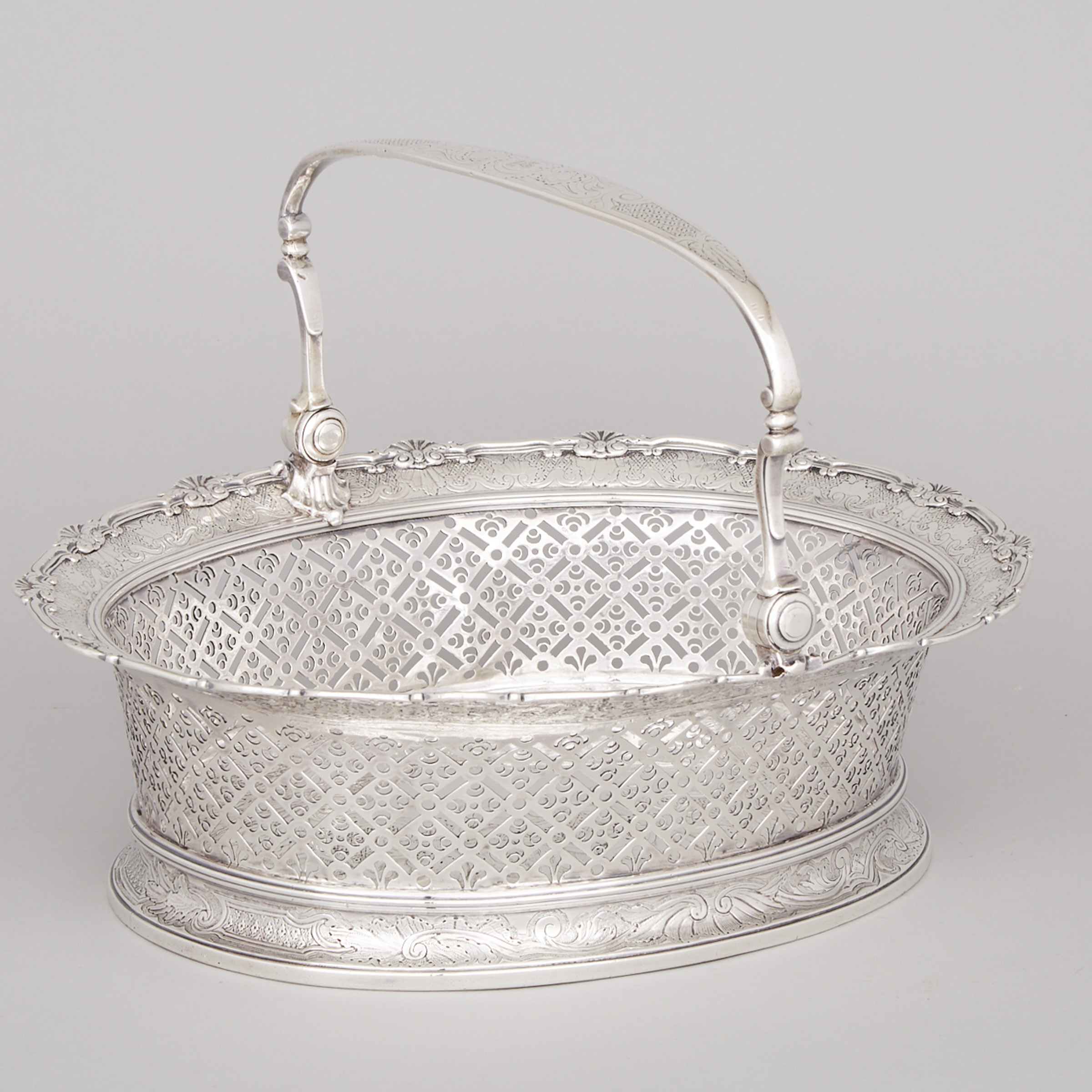 George II Silver Oval Cake Basket, Benjamin Godfrey, London, 1736