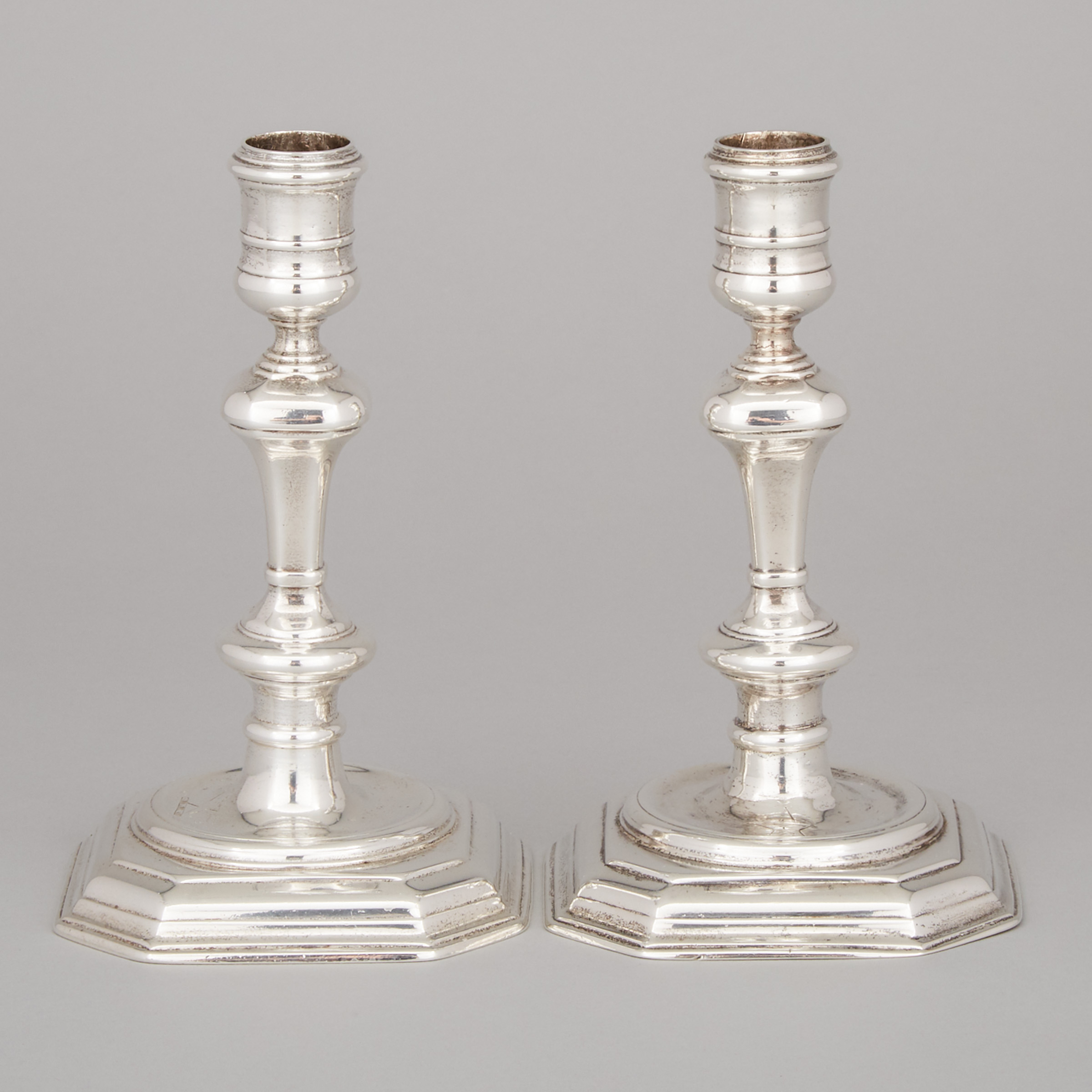 Pair of George I Silver Candlesticks, Samuel Margas, London, 1724