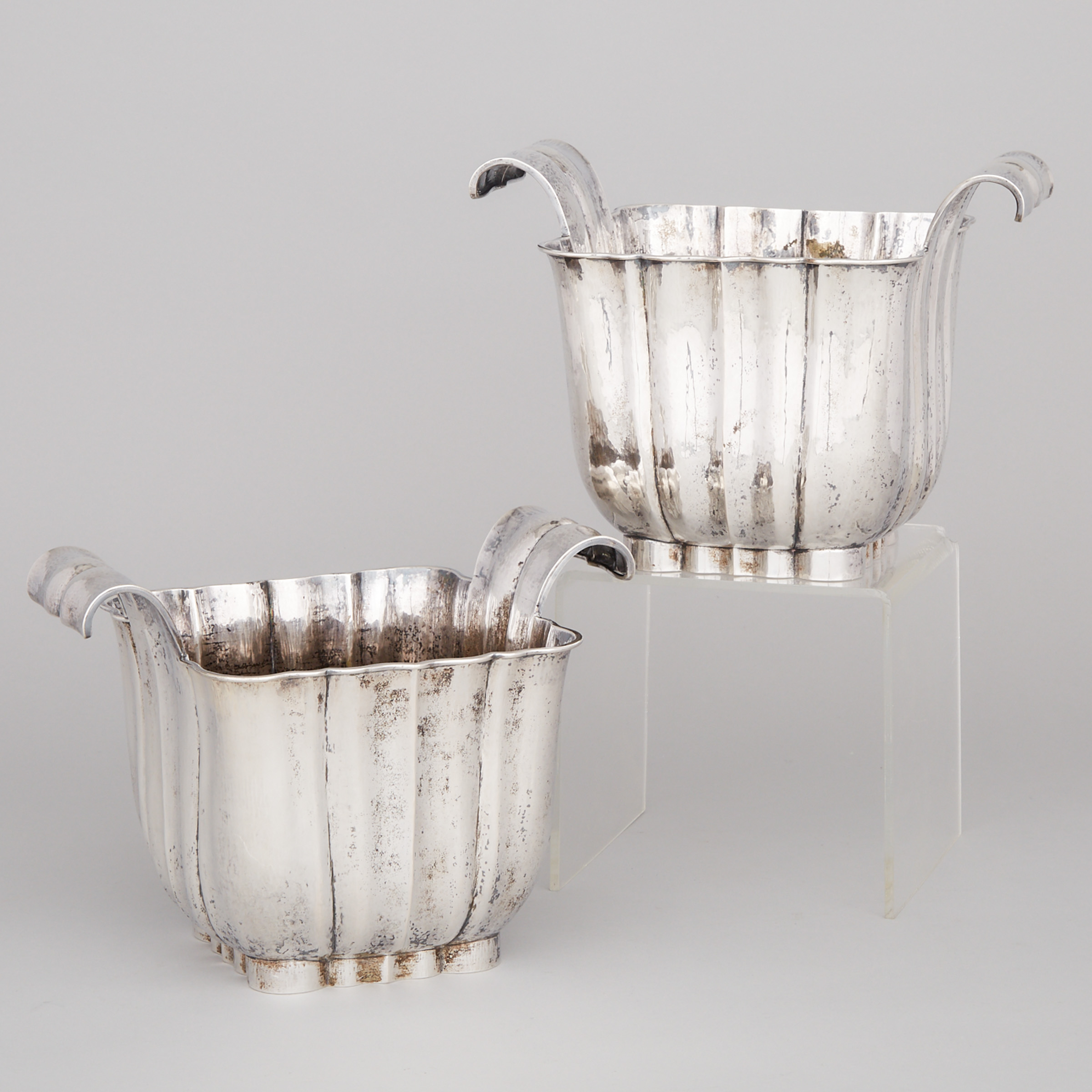 Pair of Continental Silver Two-Handled Vases, early 20th century