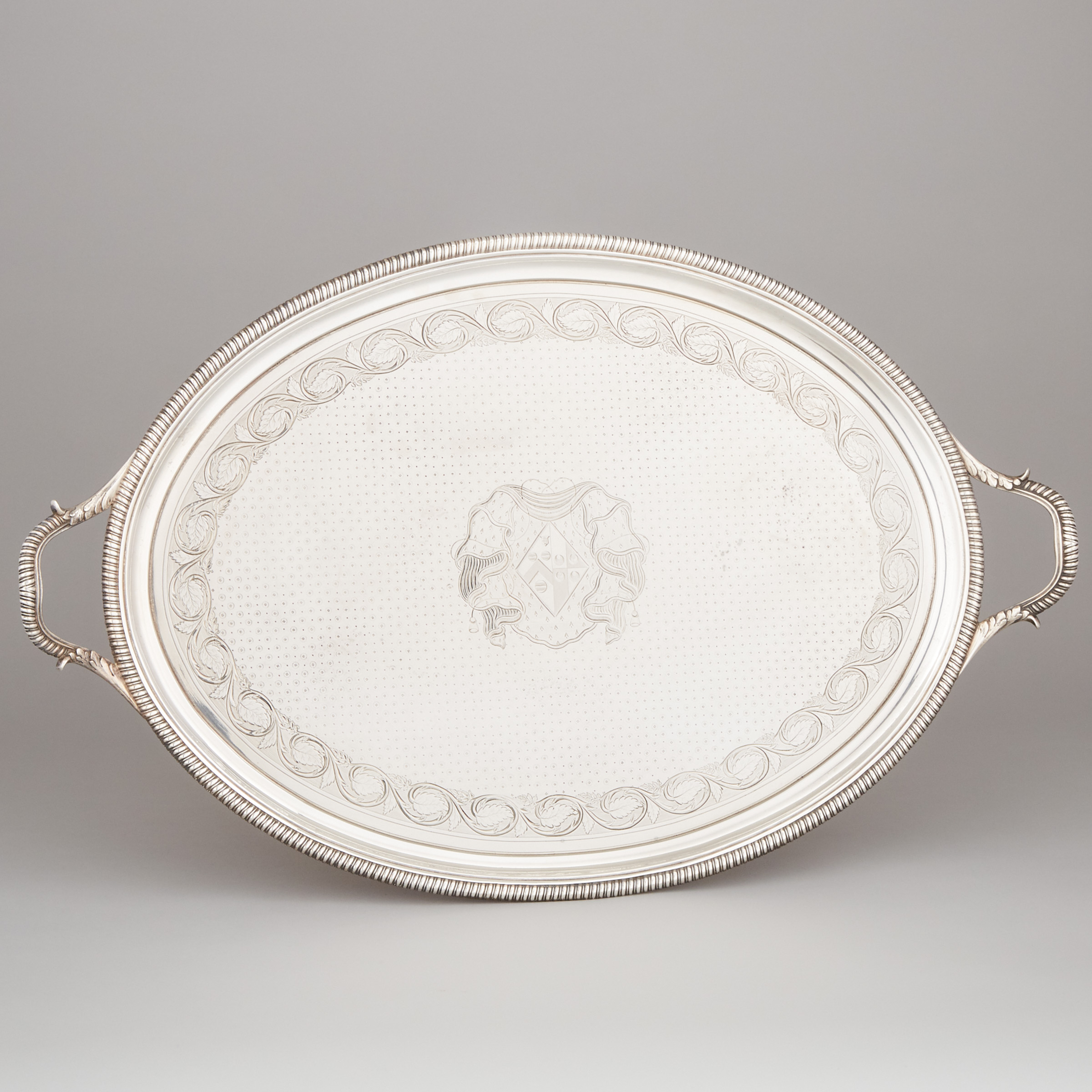 George III Silver Two-Handled Oval Serving Tray, Thomas Hannam & John Crouch, London, 1802