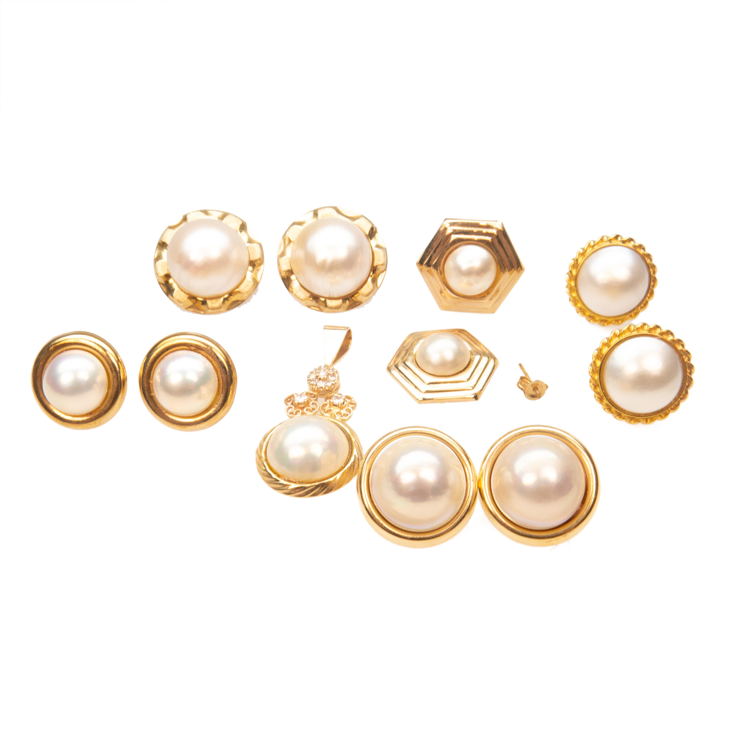 5 X Pairs Of 10K And 14K Yellow Gold Button Earrings