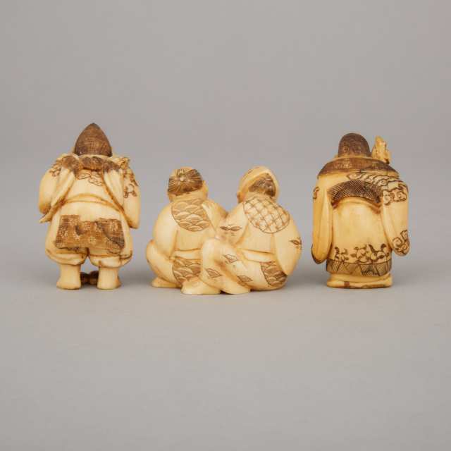 A Group of Three Ivory Carved Netsuke