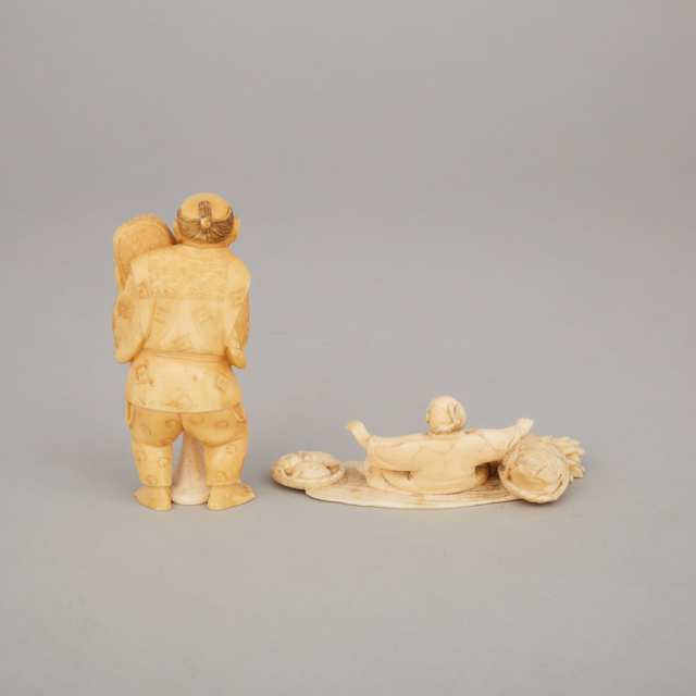 Two Ivory Carved Okimono, 19th/Early 20th Century