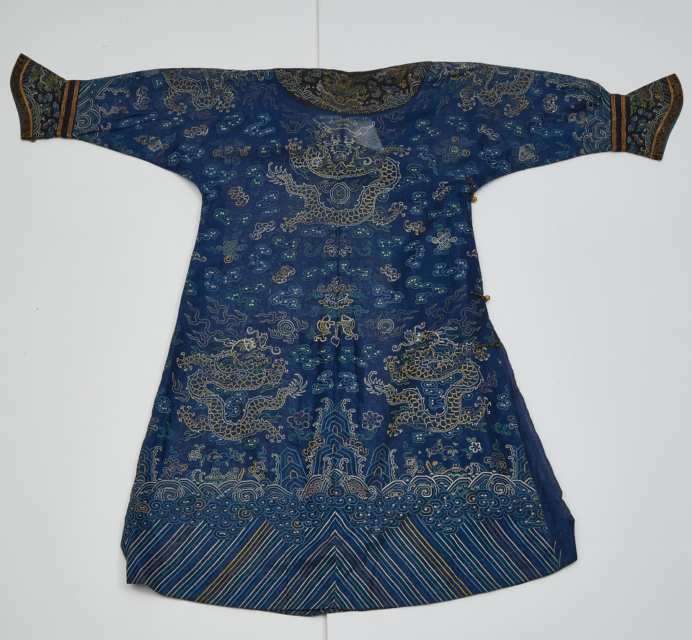 An Embroidered Blue Silk Dragon Robe