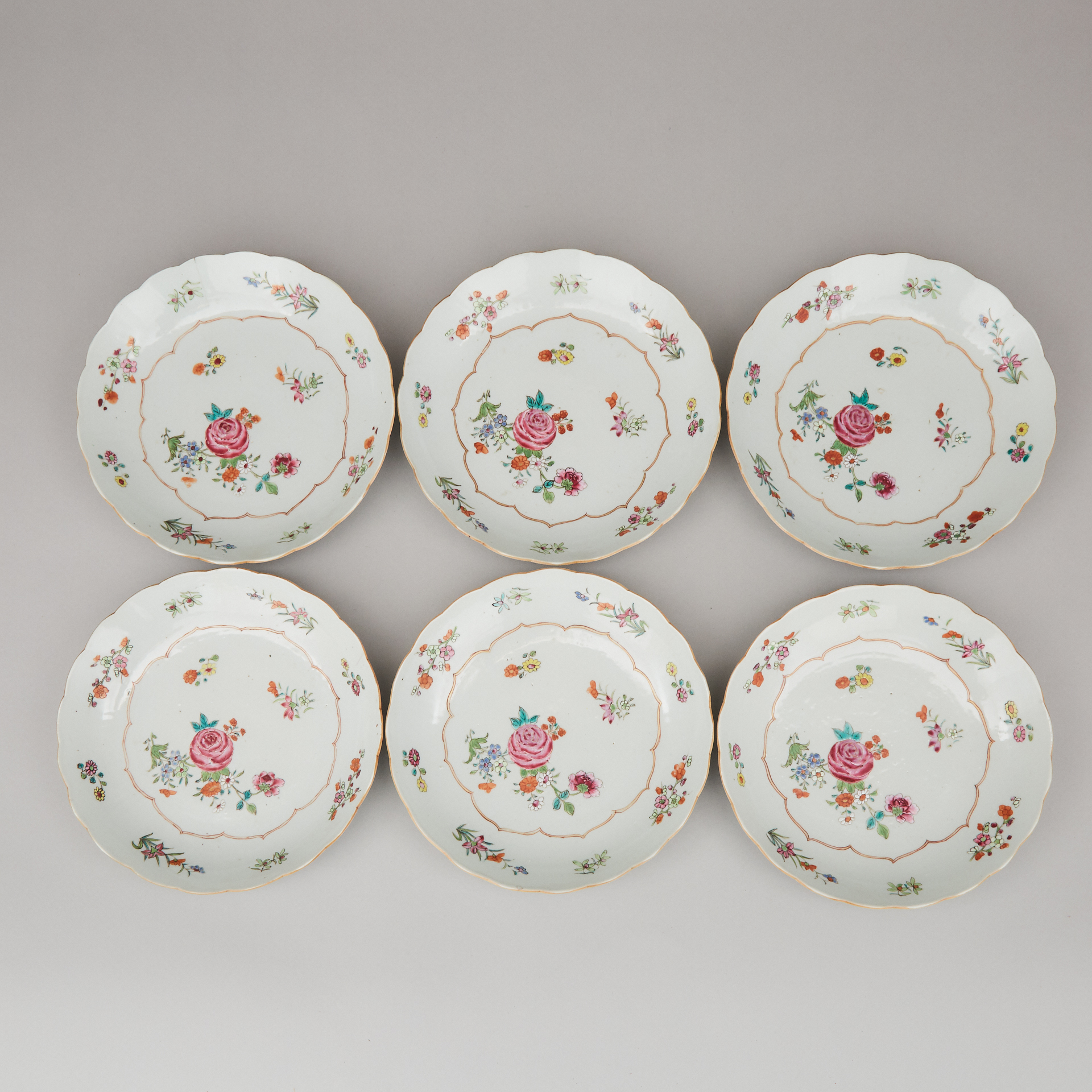 A Set of Six Famille Rose Dishes, 18th Century