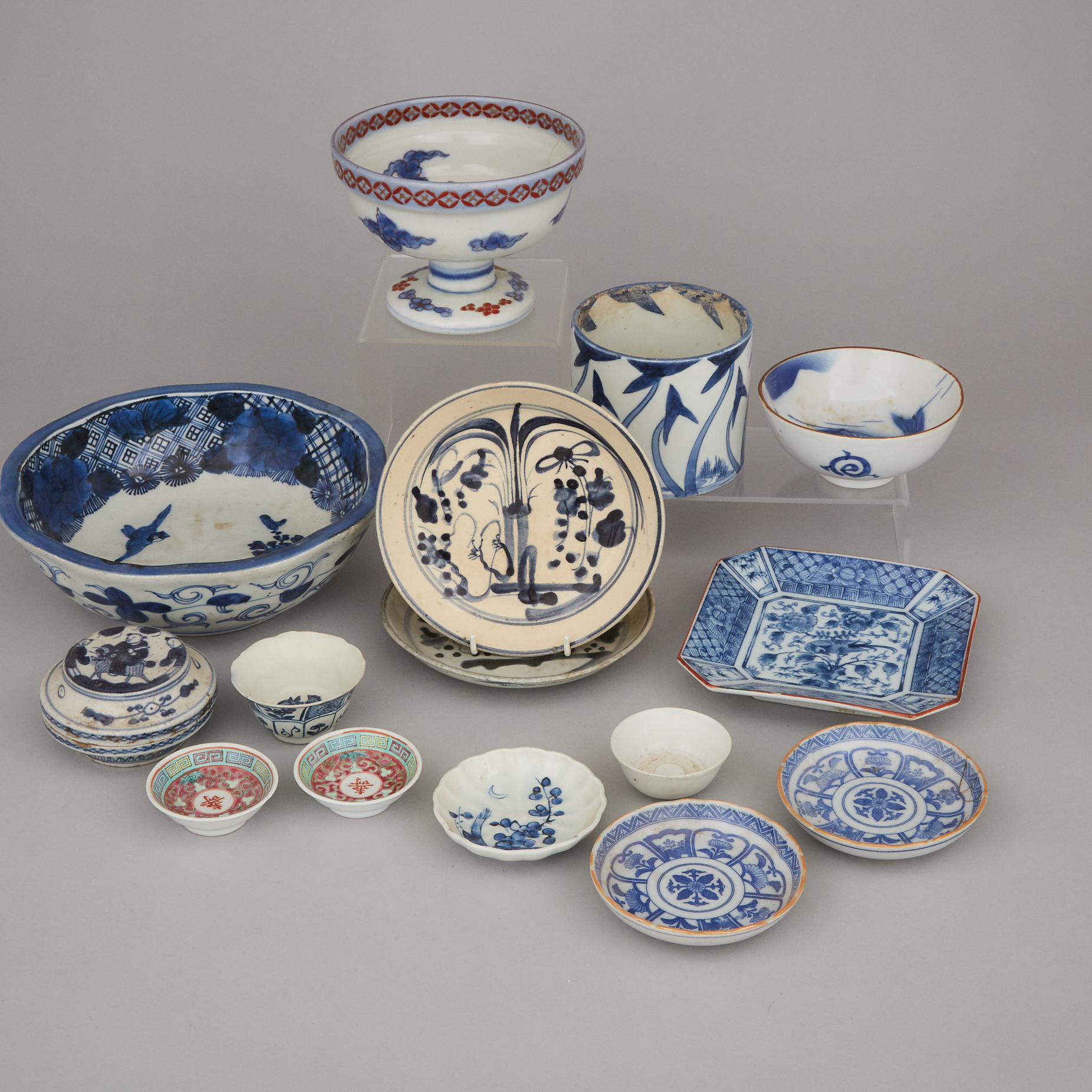 A Group of Fifteen Blue and White Ceramics