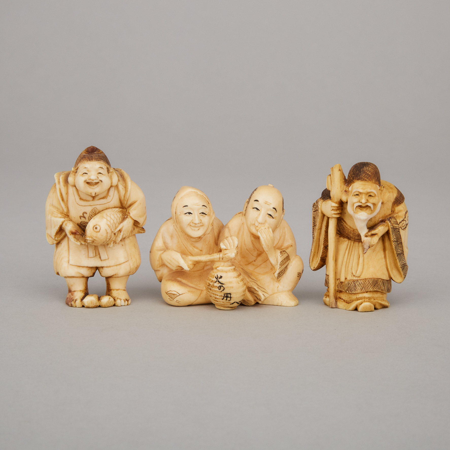 A Group of Three Ivory Carved Netsuke