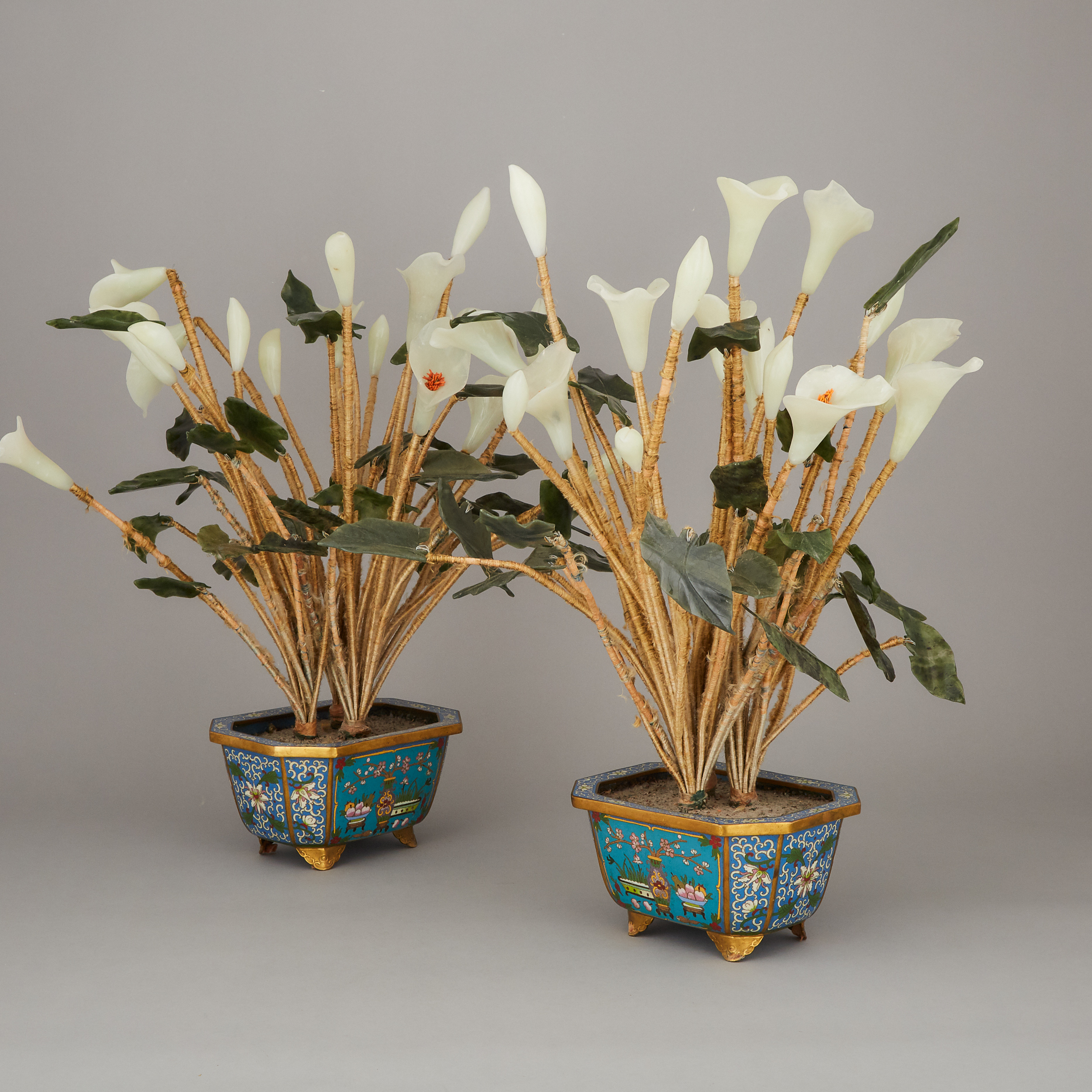 A Pair of Chinese Hardstone Calla Lily Basins, Mid-20th Century