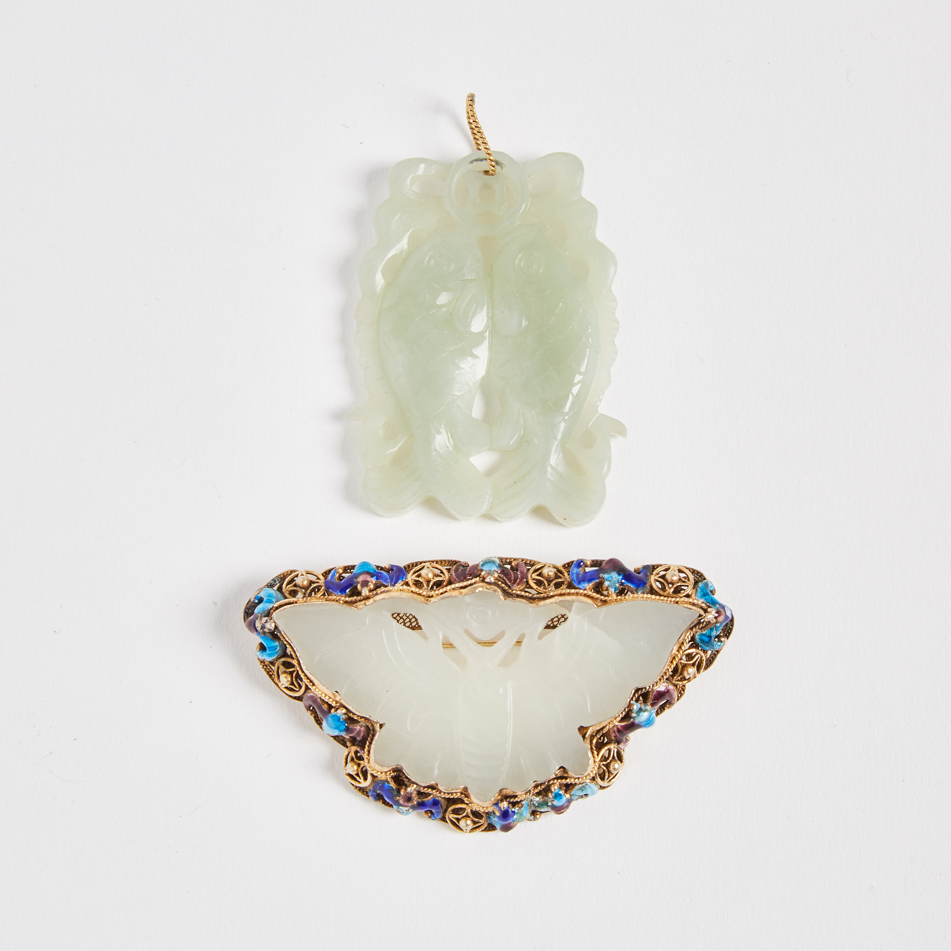 A Jade Carved Butterfly and Bats Pendant