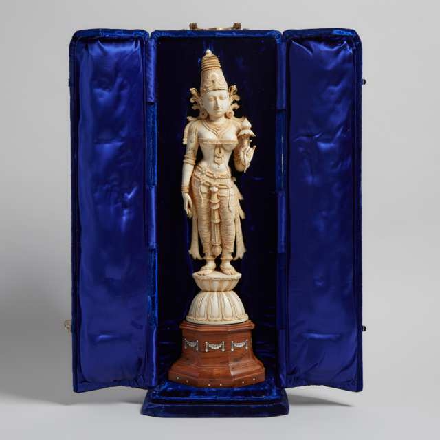 A Large Indian Ivory Carved Figure of Goddess, Mid-20th Century