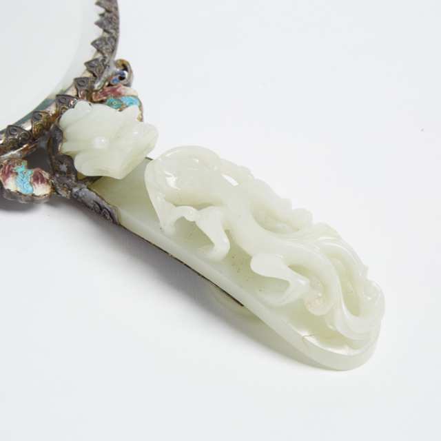 A Pale Celadon Jade-Mounted Hand Mirror, Qing Dynasty