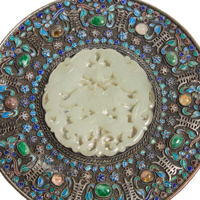 A Pale Celadon Jade-Mounted Hand Mirror, Qing Dynasty