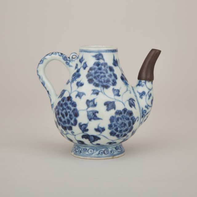A Blue and White 'Peony' Ewer, Xuande Mark