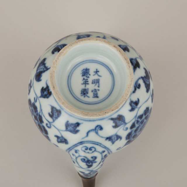 A Blue and White 'Peony' Ewer, Xuande Mark
