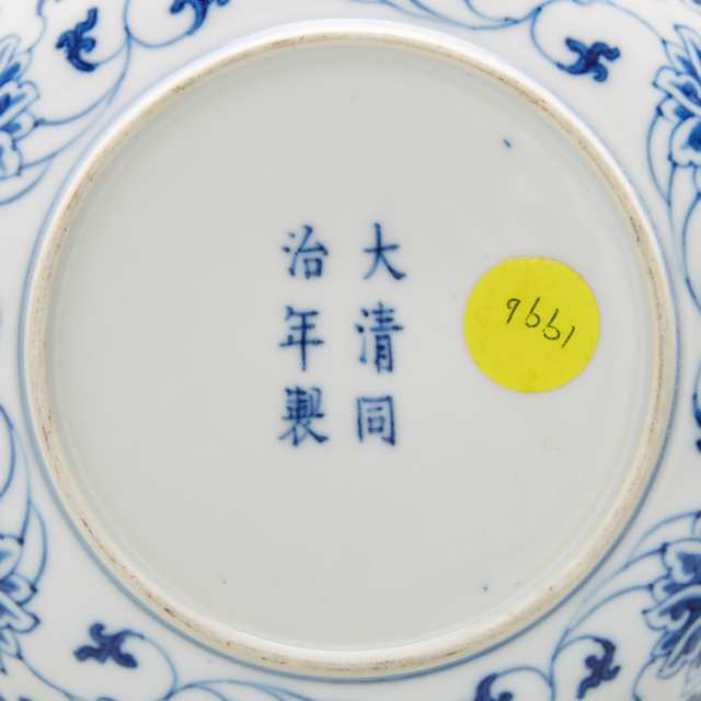 A Pair of Blue and White 'Lotus' Dishes, Tongzhi Mark and Period (1862-1874)