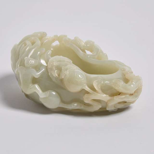 A Celadon Jade 'Buddha's Hand Citron and Monkeys' Washer, 18th/19th Century