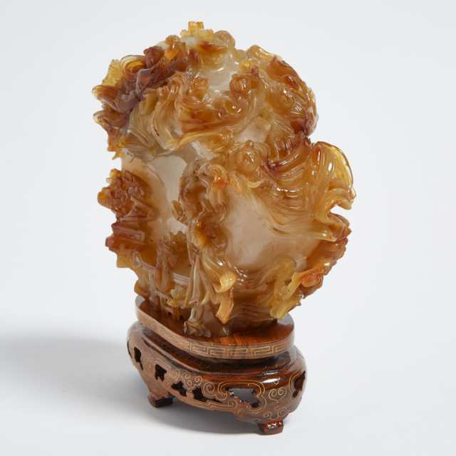 A Large Chinese Agate Carved Boulder