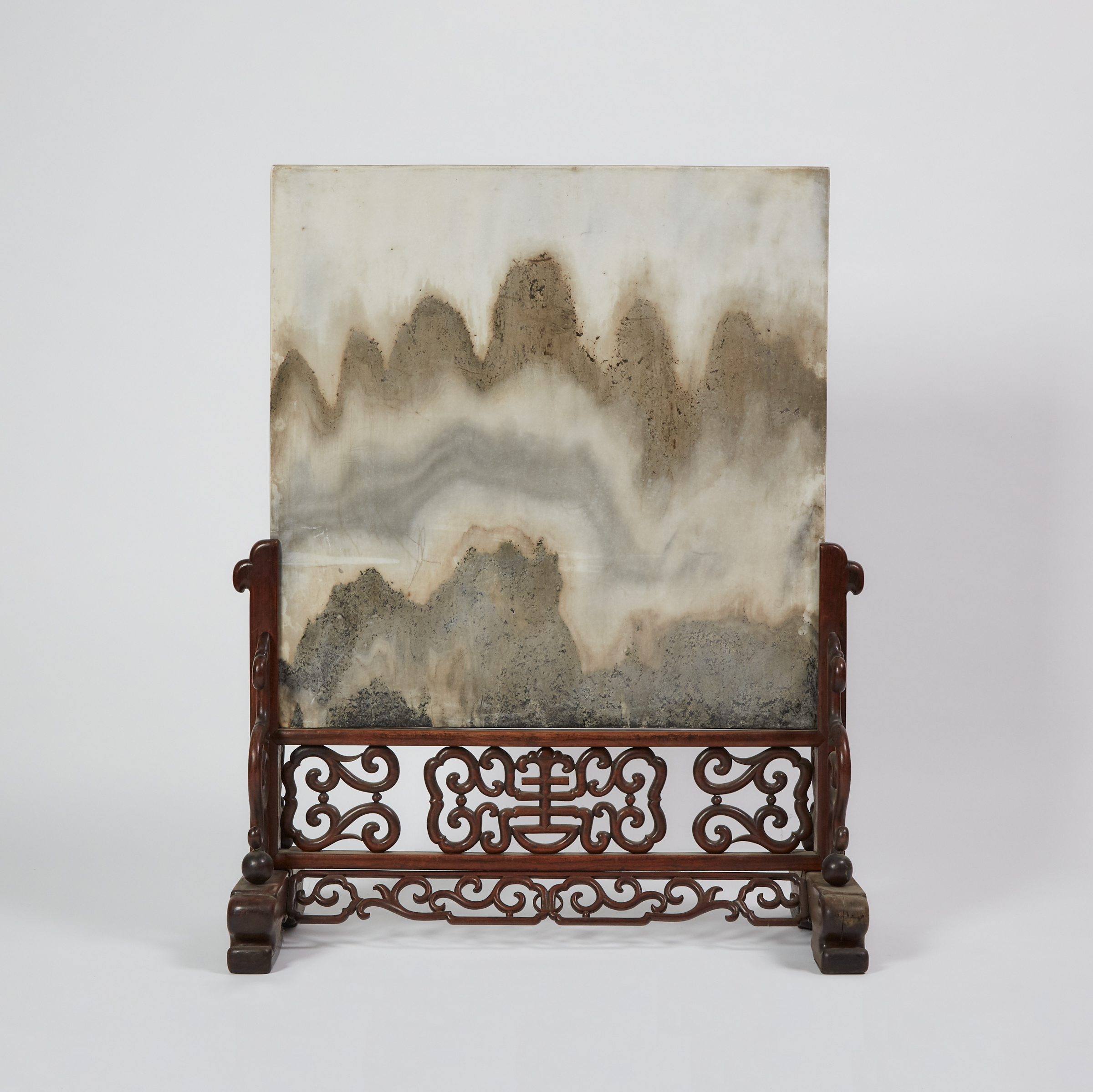 A Large Marble 'Landscape' Table Screen, 19th Century