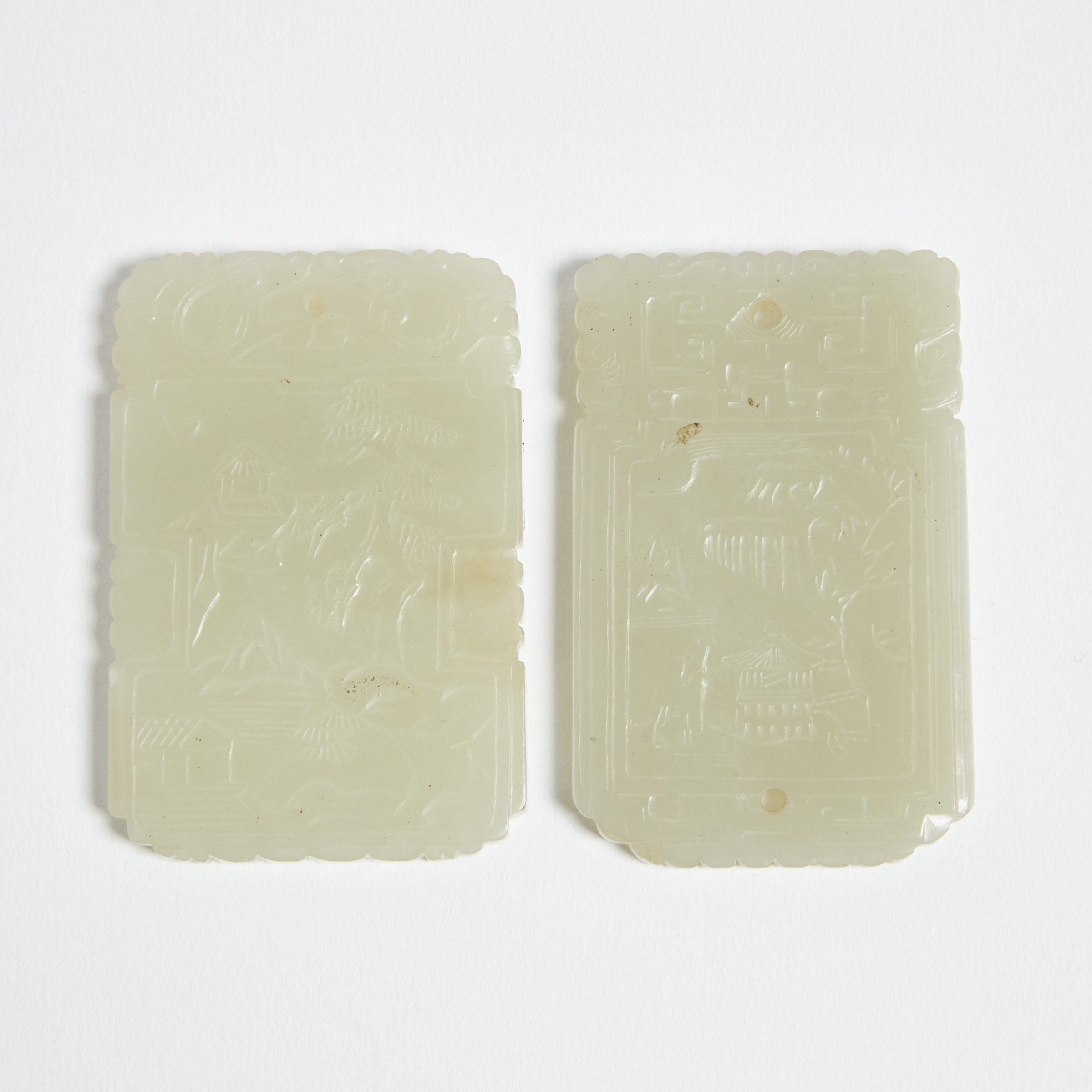 Two Celadon White Jade Plaques