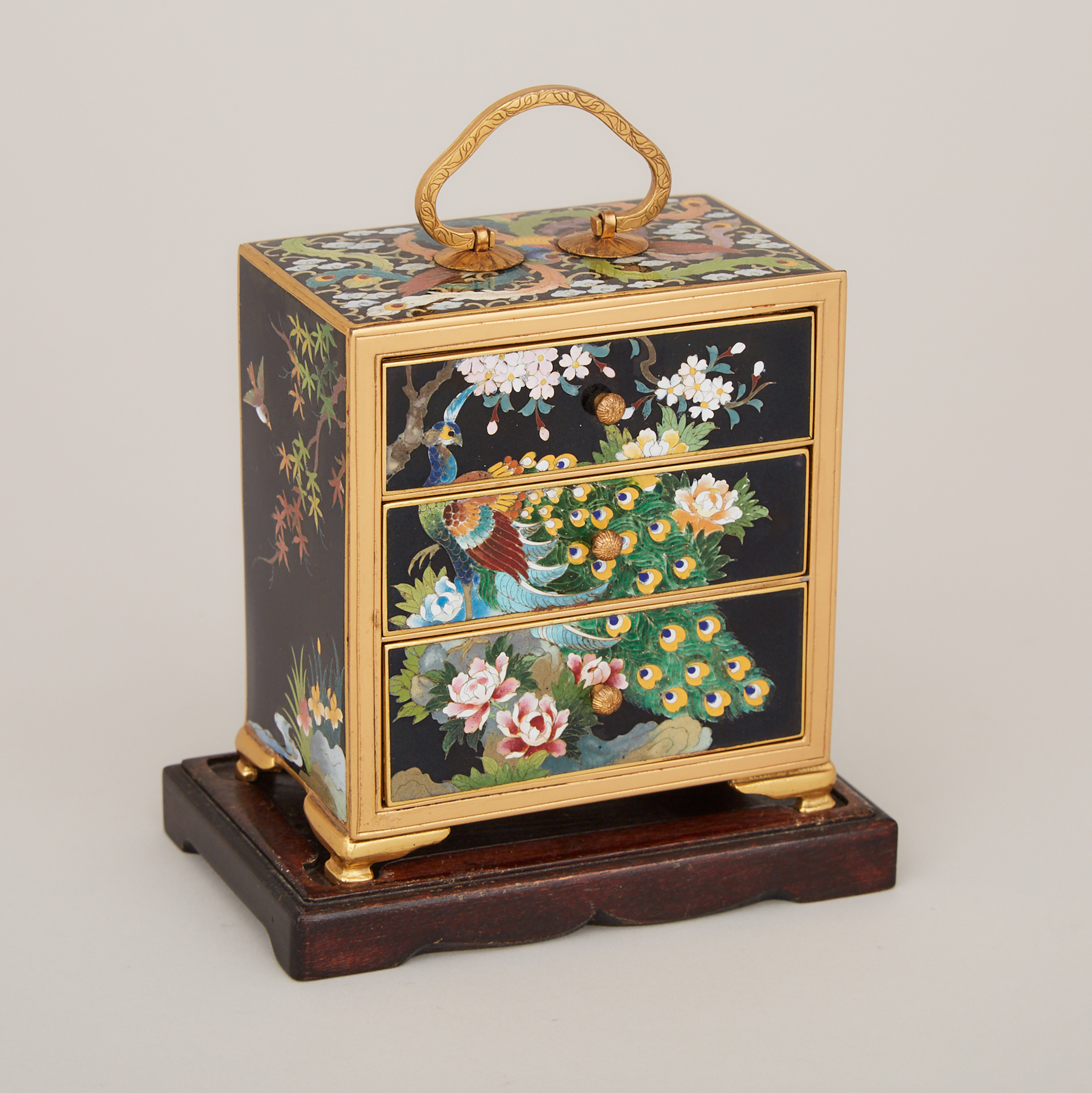 A Japanese Miniature Cloisonné Three-Drawer Chest, Inaba Mark, Early 20th Century