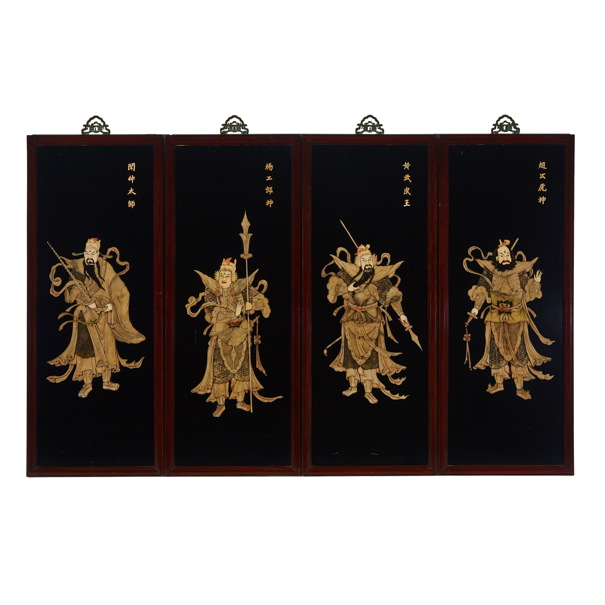 A Set of Four Ivory and Bone Inlaid Panels Mid-20th Century