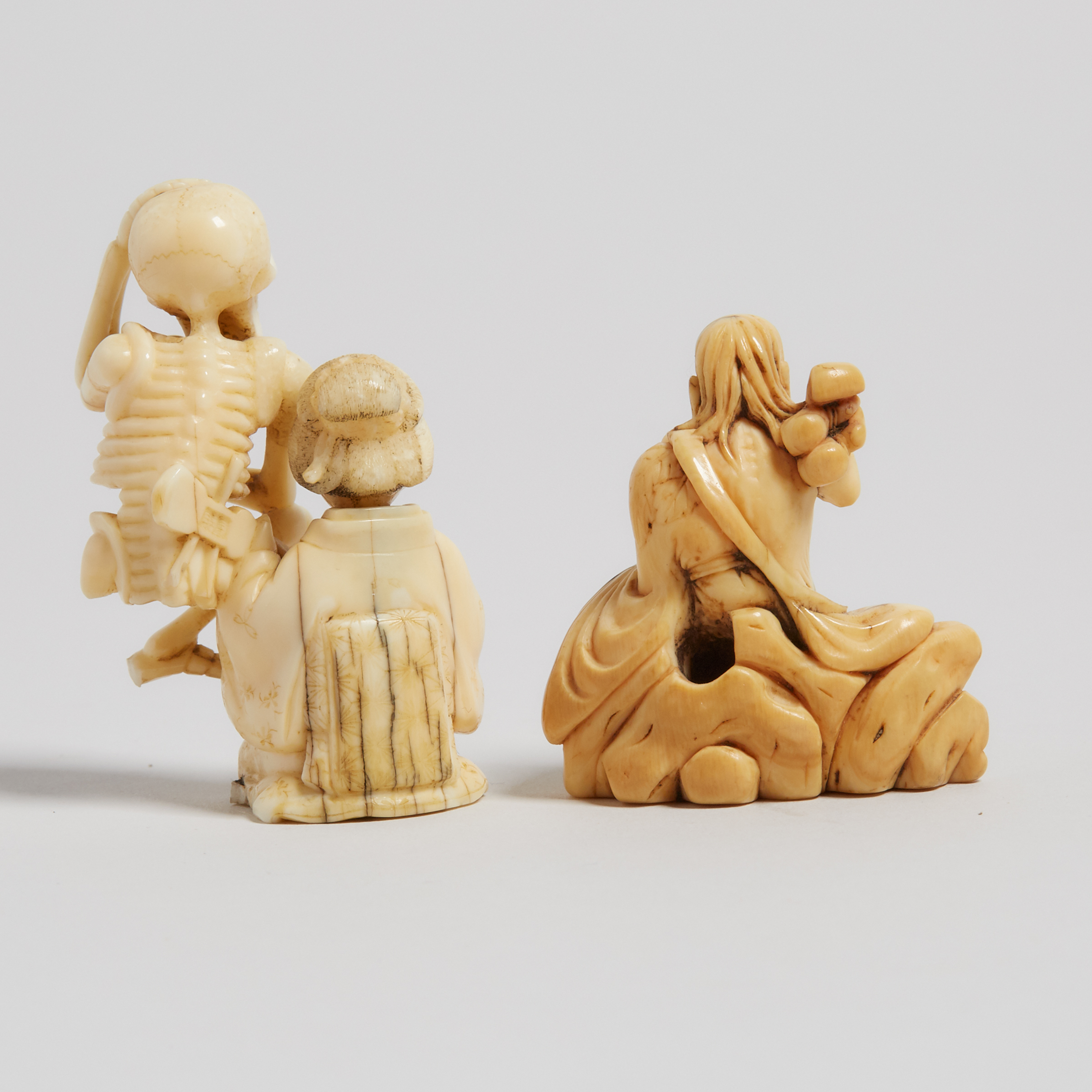 Two Ivory and Bone Carved Figural Netsuke, Edo/Meiji Period