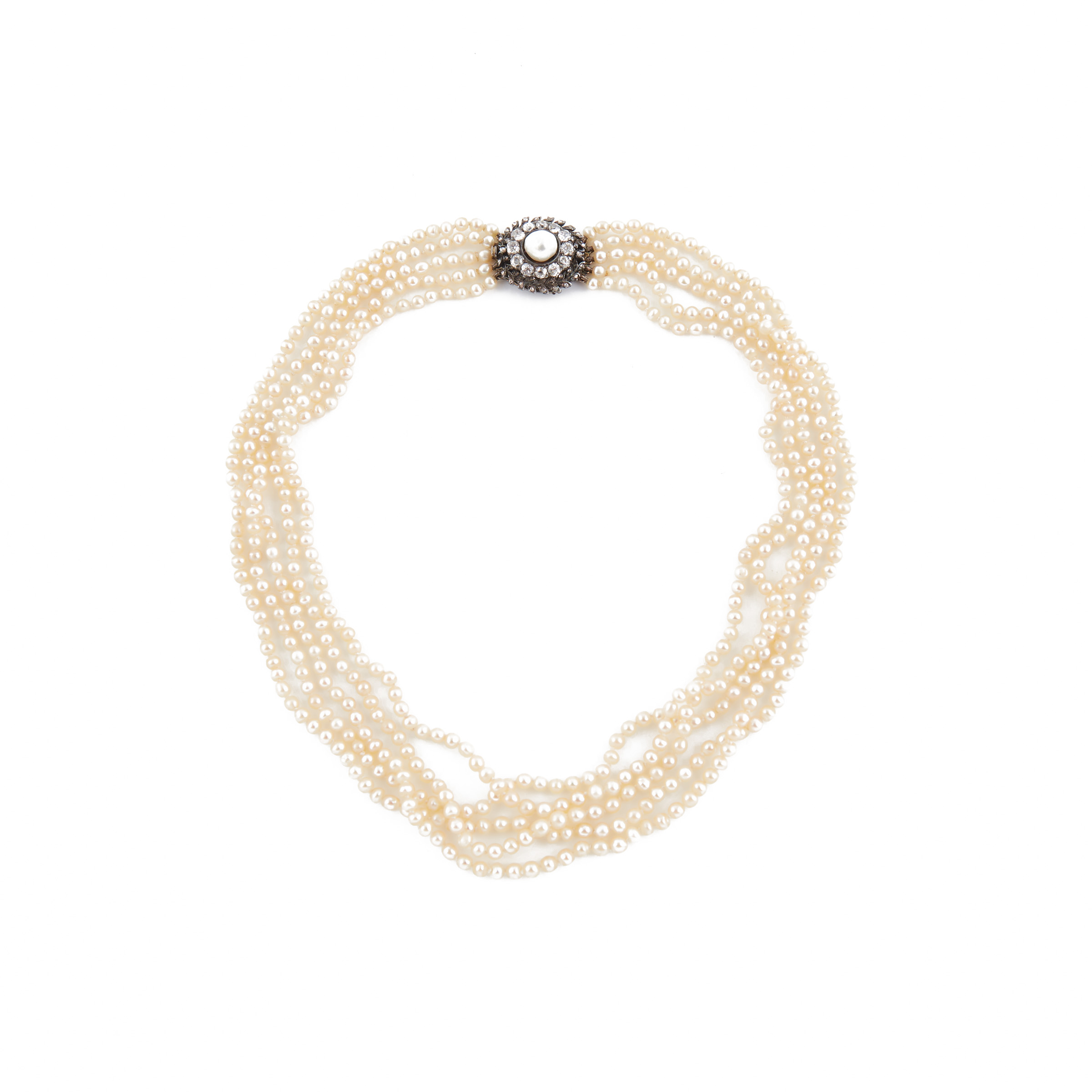 Five Strand Natural Pearl Necklace