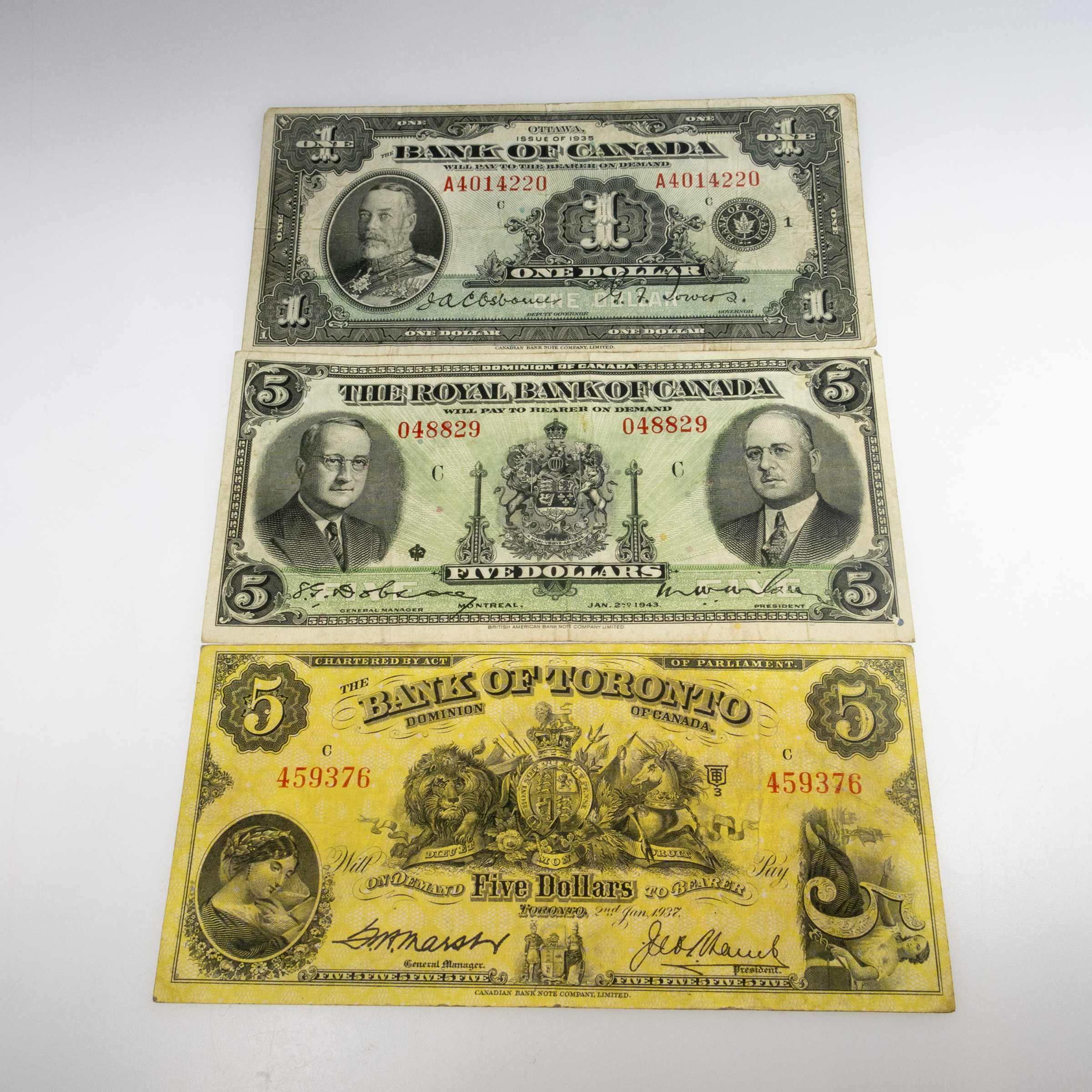 Three Canadian Banknotes