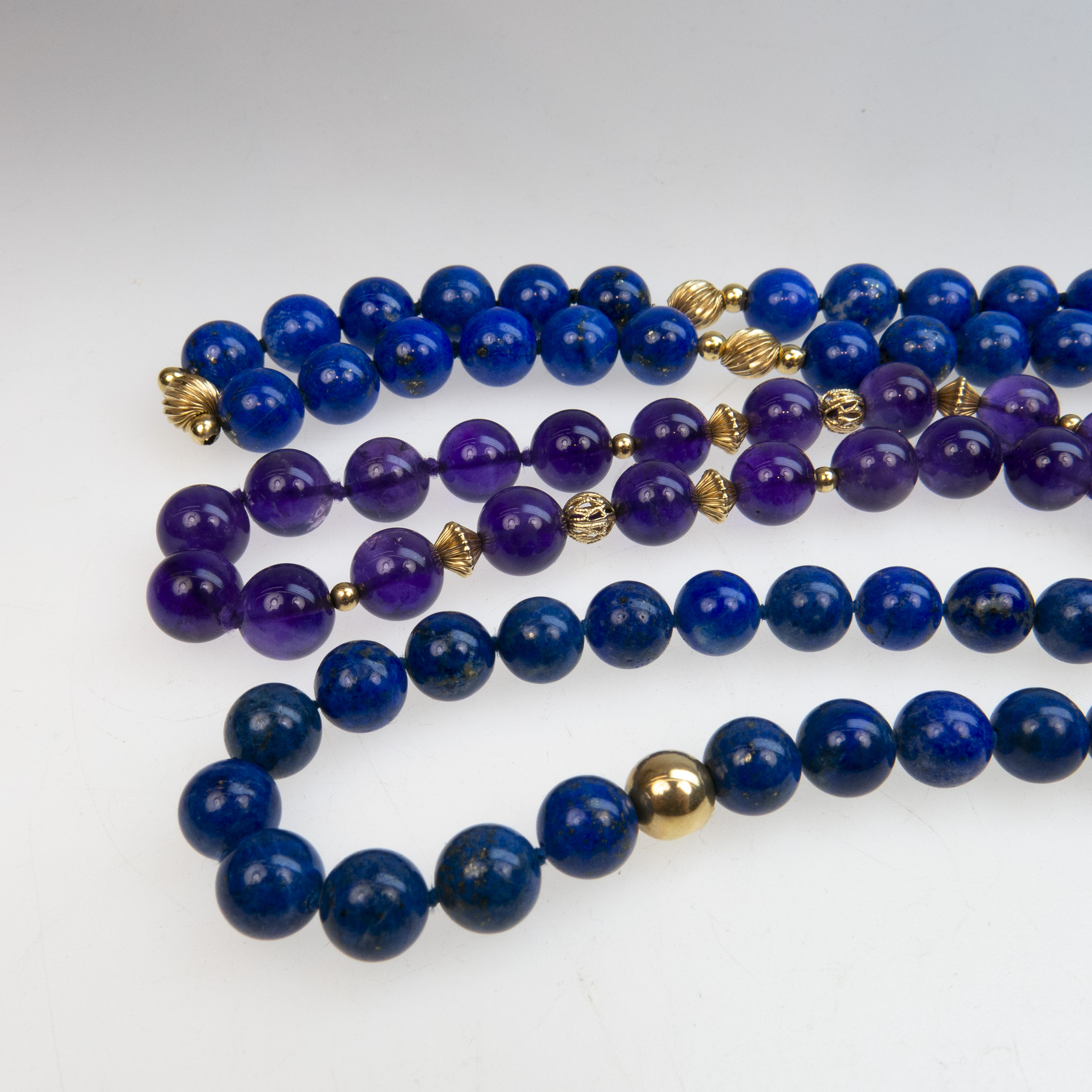 One Amethyst and Two Lapis Bead Necklaces