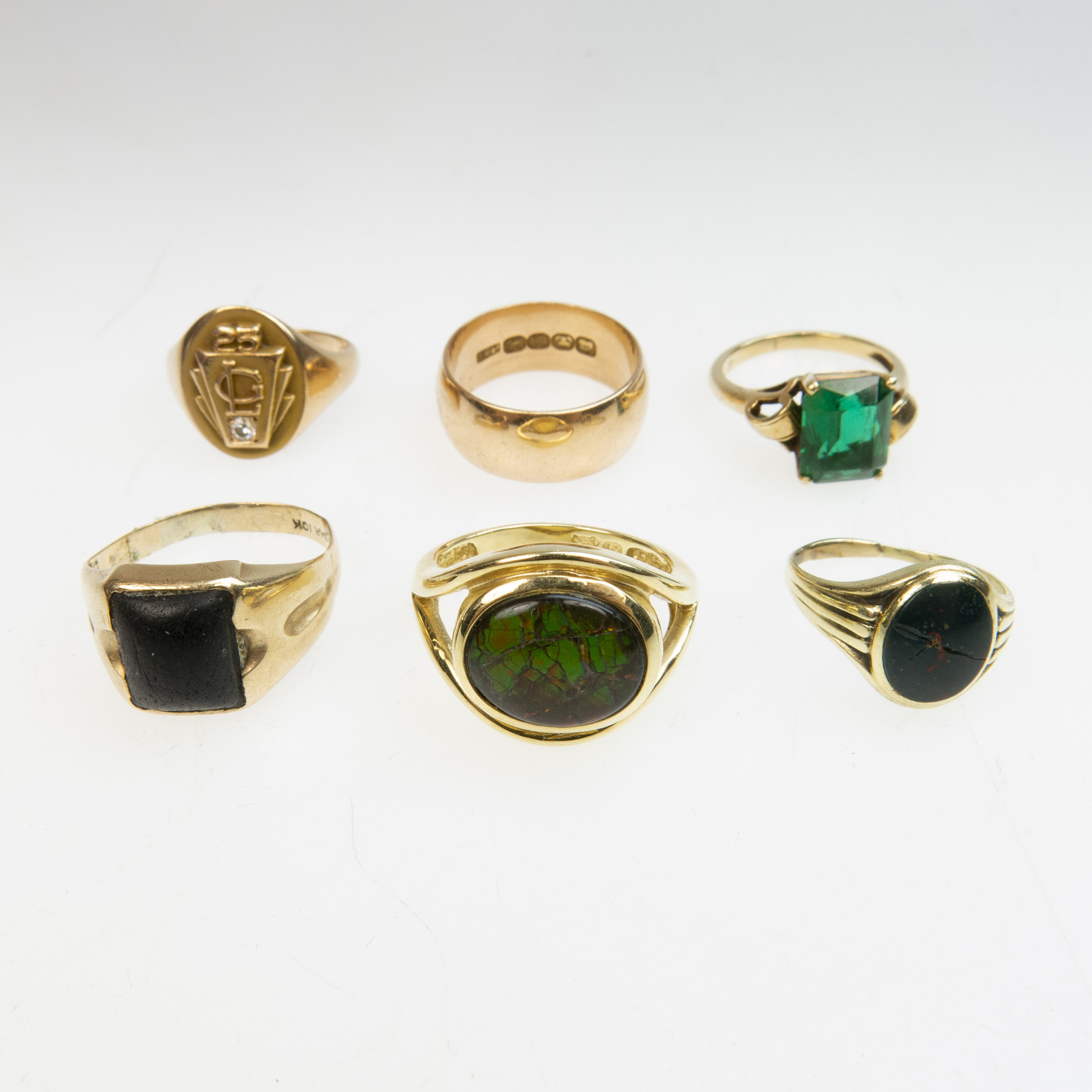 1 x 18k, 1 x 14k, 1 x 12k and 3 x 10k Yellow Gold Rings