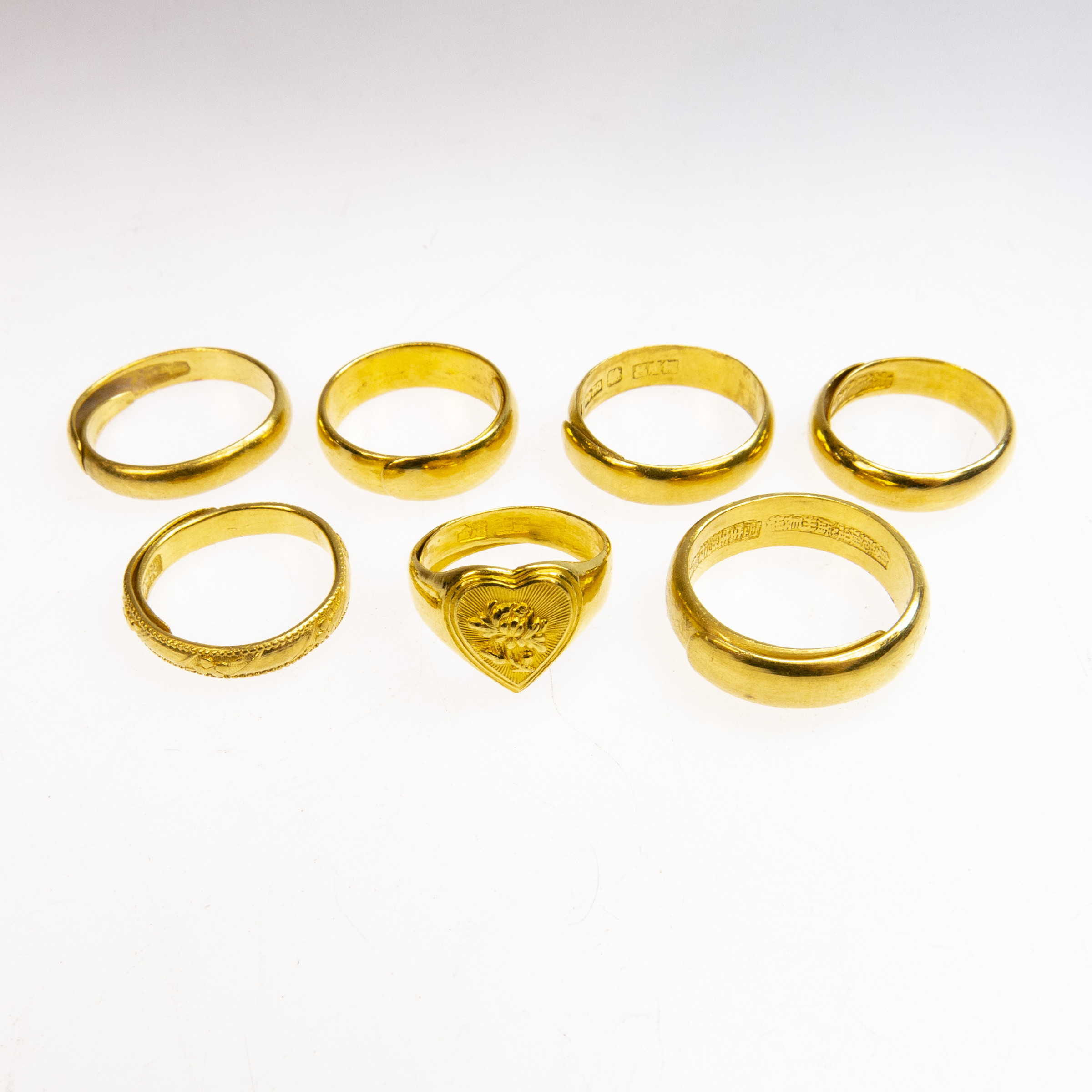 7 Chinese High Karat Gold Rings