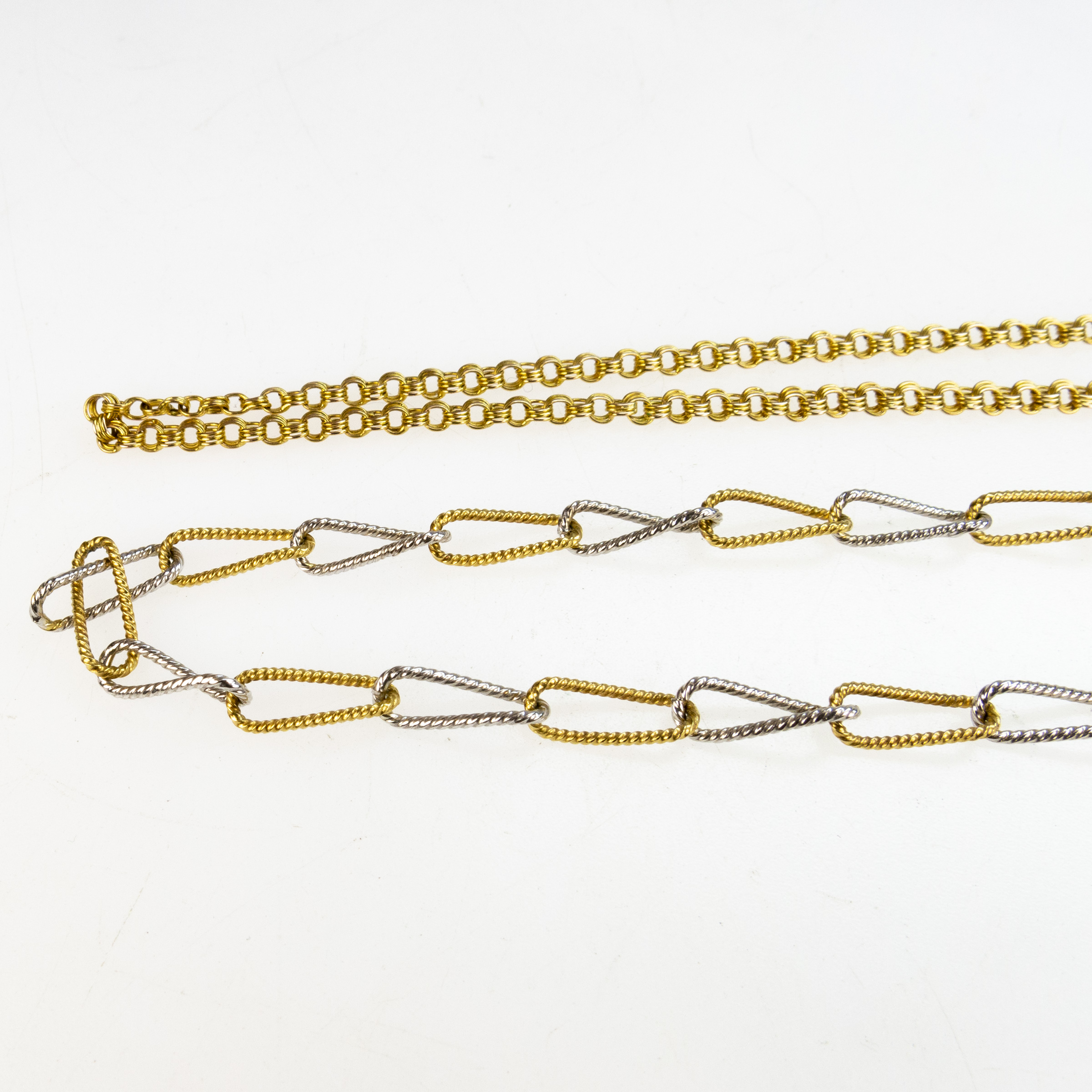 2 x 14k Yellow and White Gold Chains