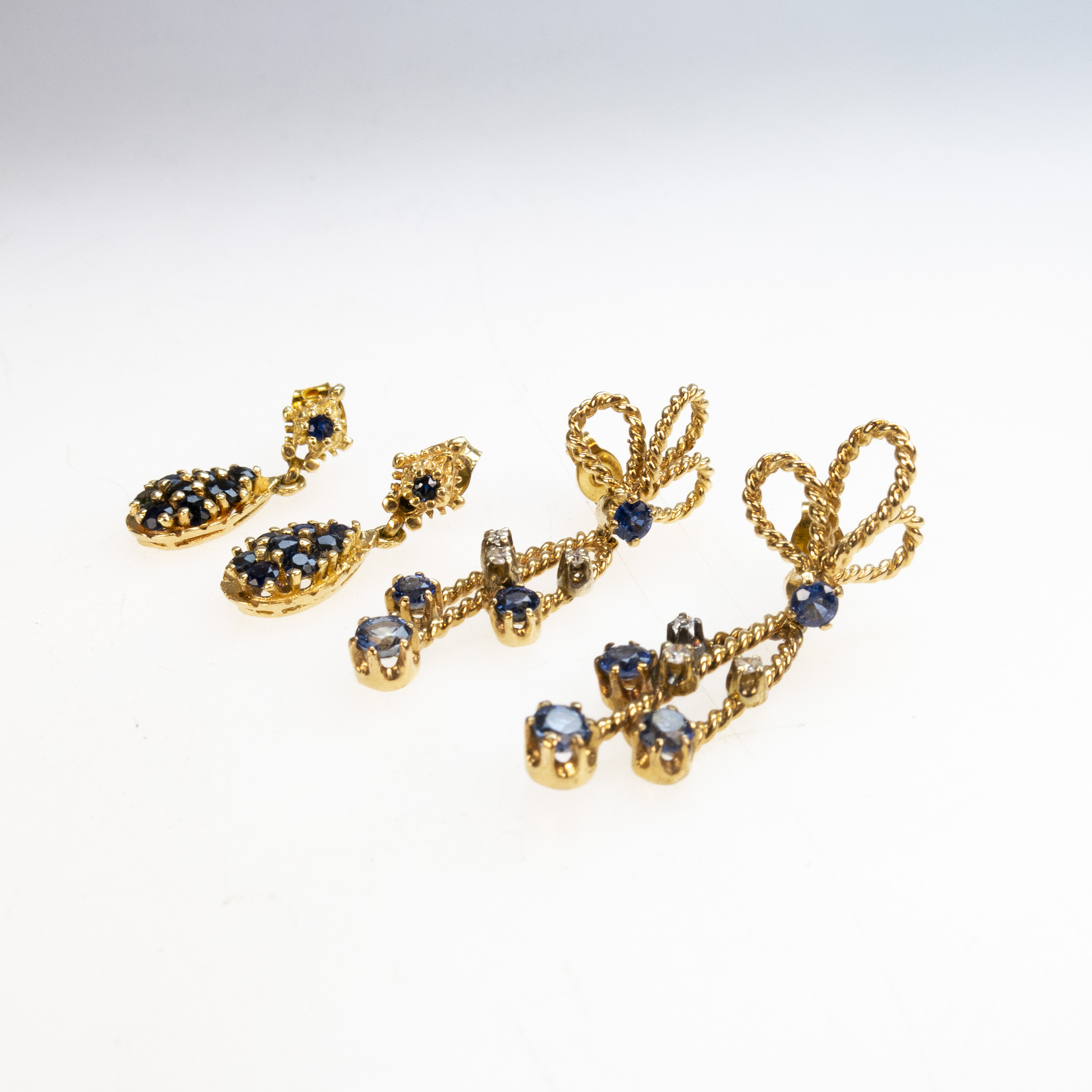 2 Pairs Of 14k Yellow Gold Drop Earrings