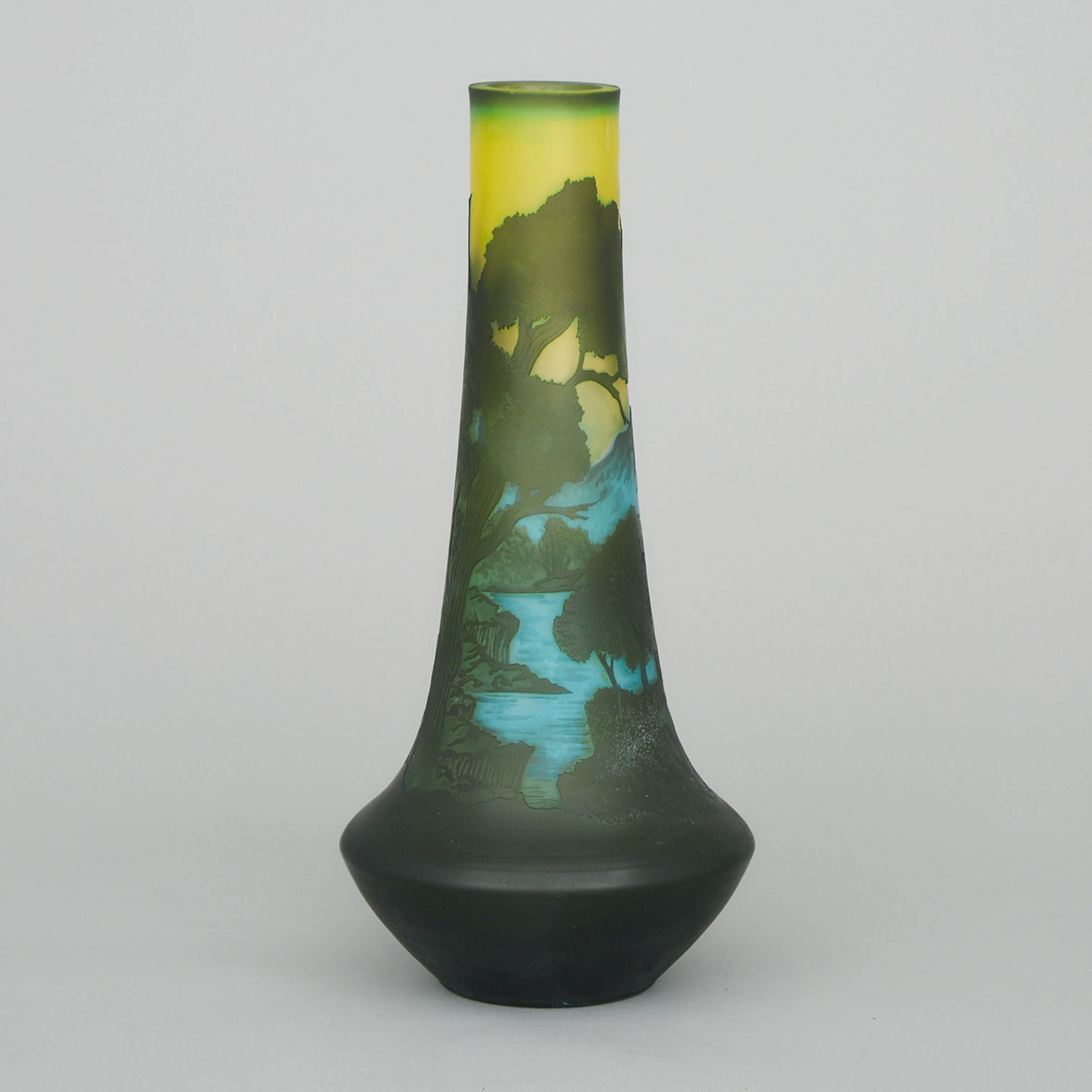 Gallé-Style Landscape Cameo Glass Vase, probably Romanian, late 20th century