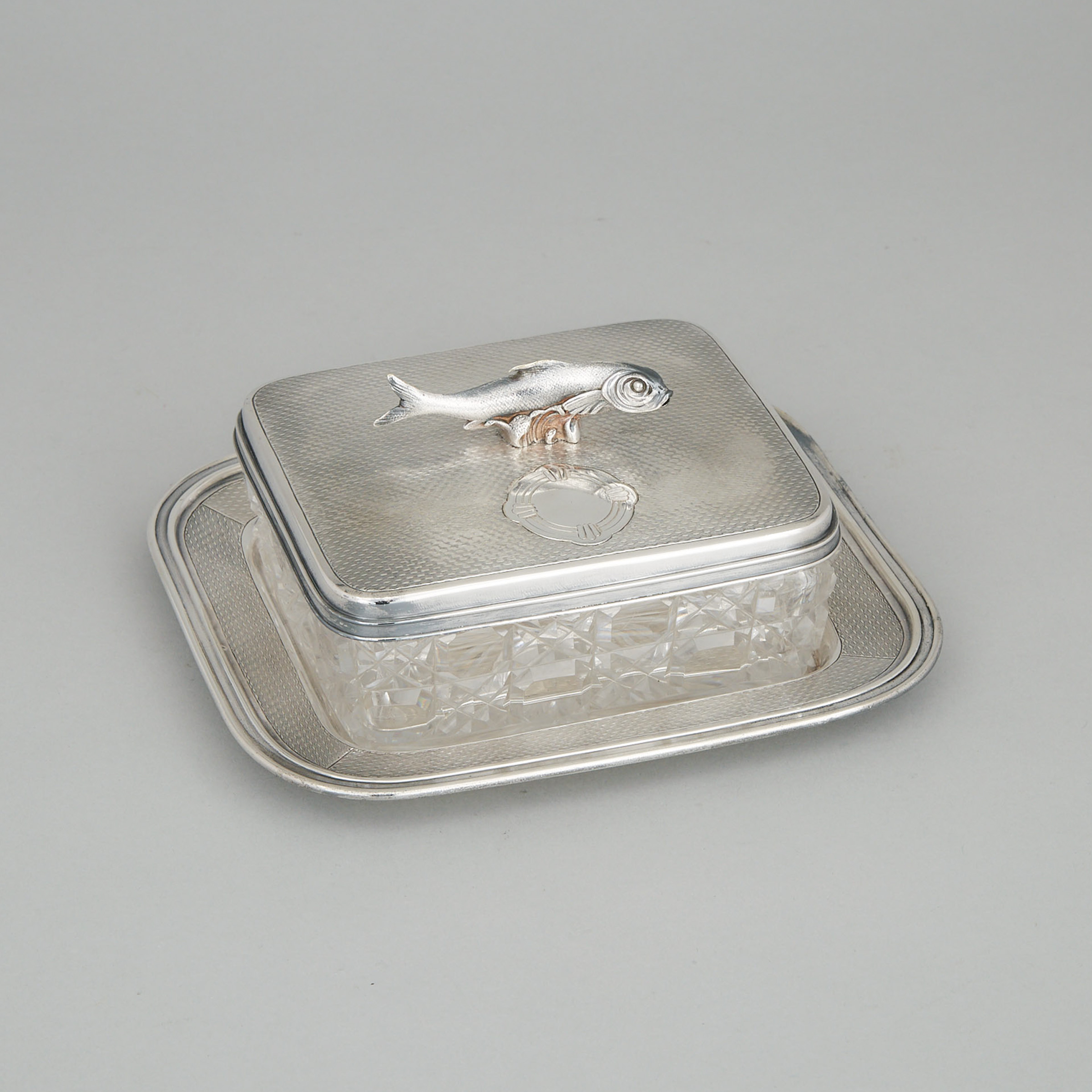 French Silver Plated and Cut Glass Sardine Dish on Stand, Christofle, 20th century