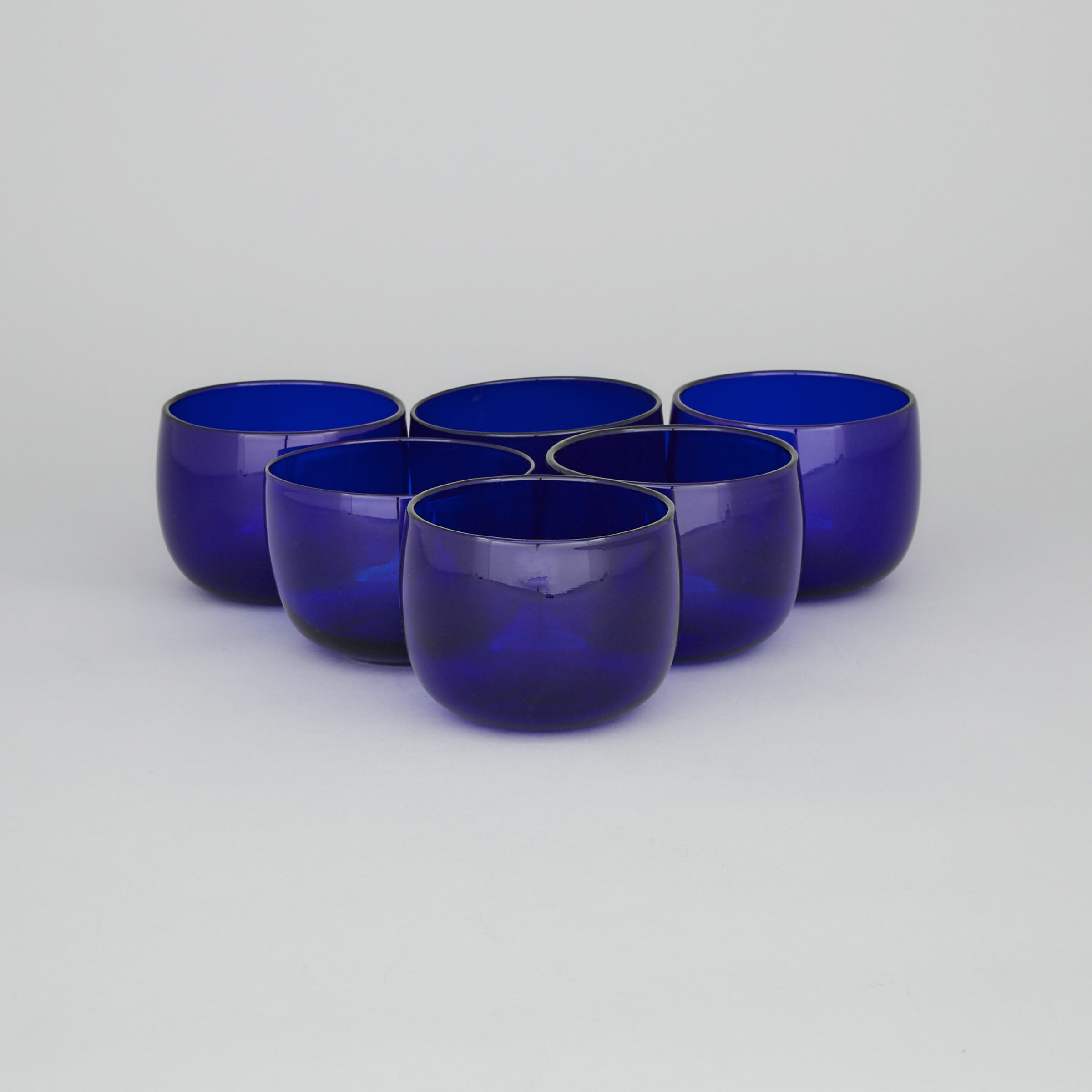 Six English Blue Glass Finger Bowls, 19th century