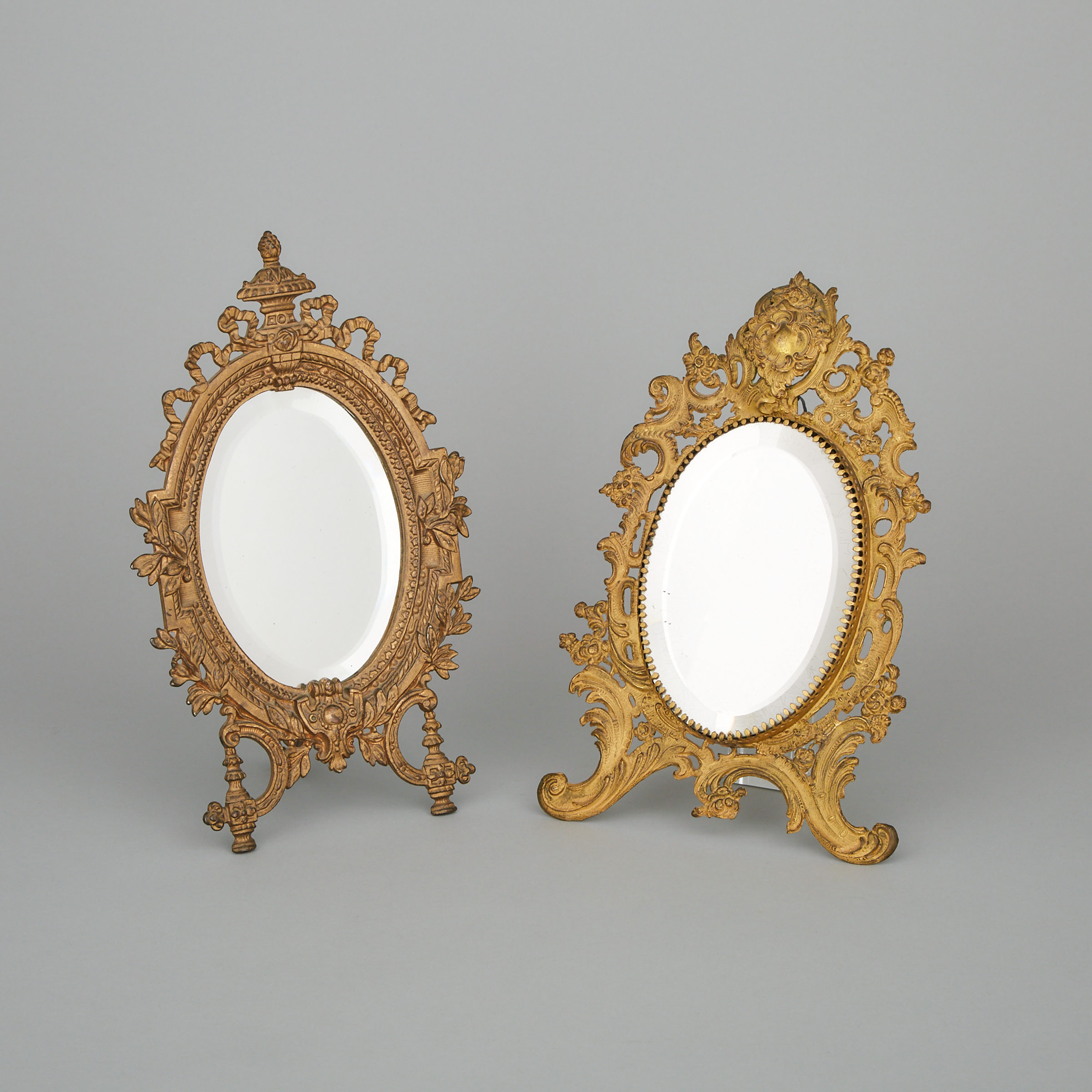 Two Small Victorian GIlt Metal Oval Vanity Mirrors, 19th century